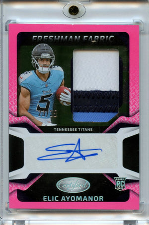 Elic Ayomanor 2025 Panini Certified Pink Freshman Fabric Rookie Patch Auto 23/35 #FBC-EAR
