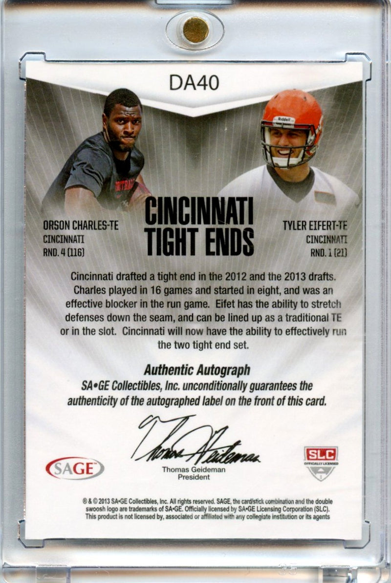 Tyler Eifert / Orson Charles 2013 Sage Cincinnati Tight Ends Dual Auto 5/10 #DA40-2