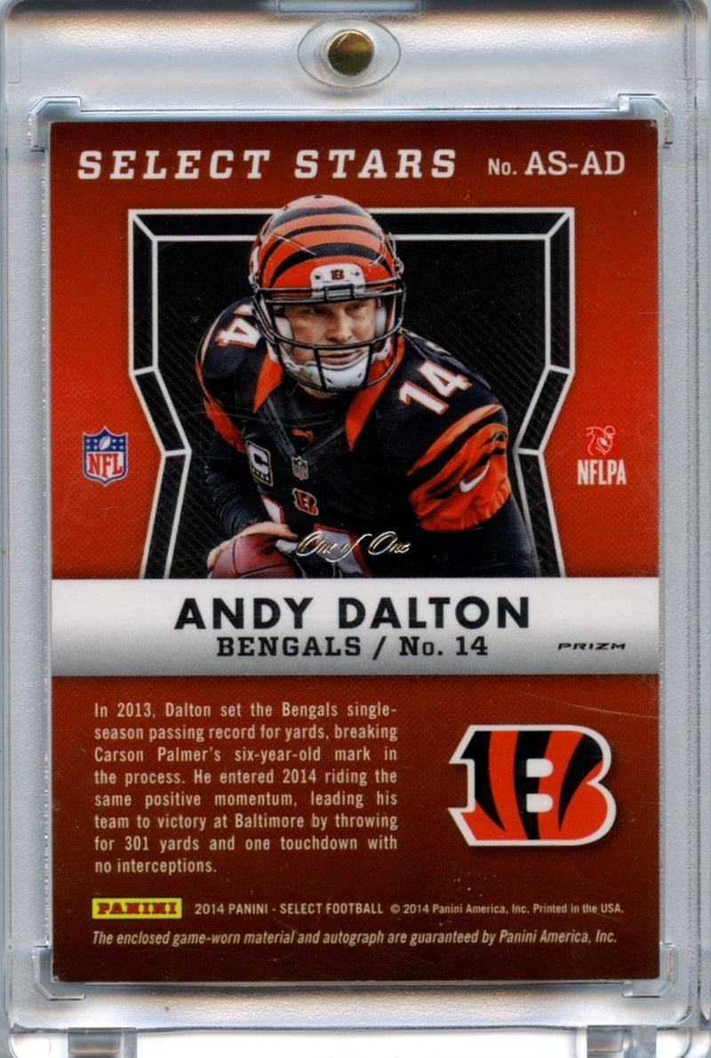 Andy Dalton 2014 Panini Select Football Select Stars Game Worn Laundry Tag Patch Auto 1/1 #AS-AD-2