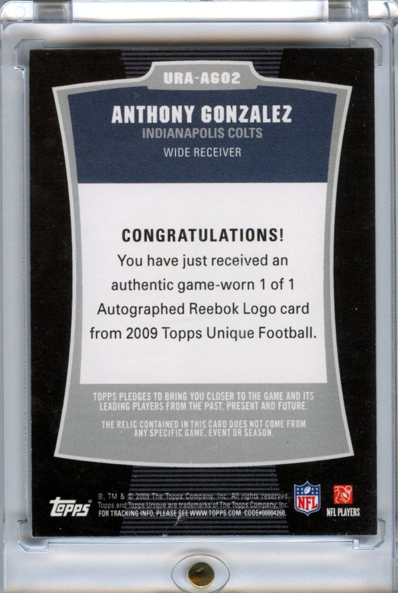 Anthony Gonzalez 2009 Topps Unique 1/1 Reebok Patch Auto #URA-AG02-2