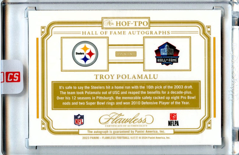 Troy Polamalu 2023 Flawless Football Hall Of Fame Autographs Green 1/5 #HOF-TPO-2