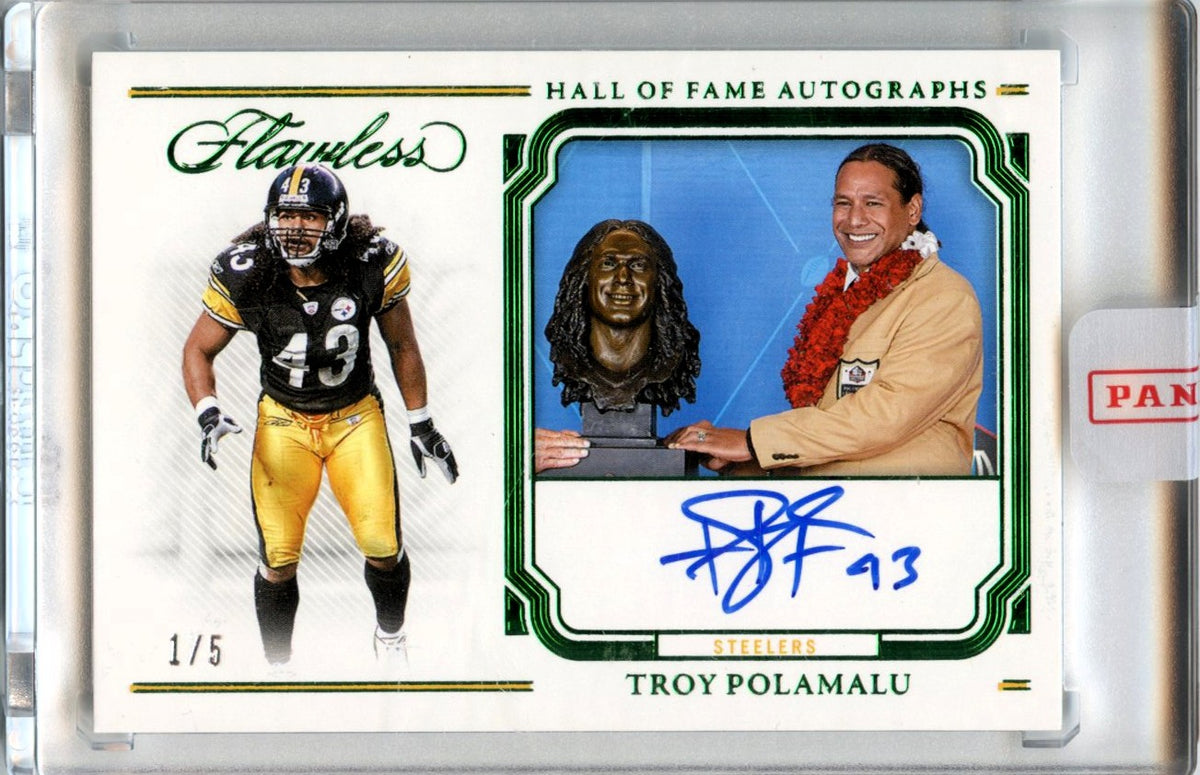 Troy Polamalu 2023 Flawless Football Hall Of Fame Autographs Green 1/5 #HOF-TPO