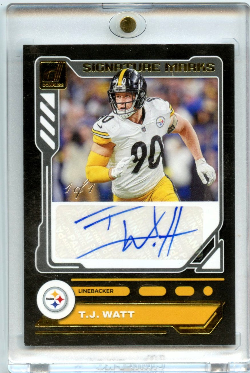 T.J. Watt 2023 Donruss Football Signature Marks Black 1/1 Auto #SM-TJW
