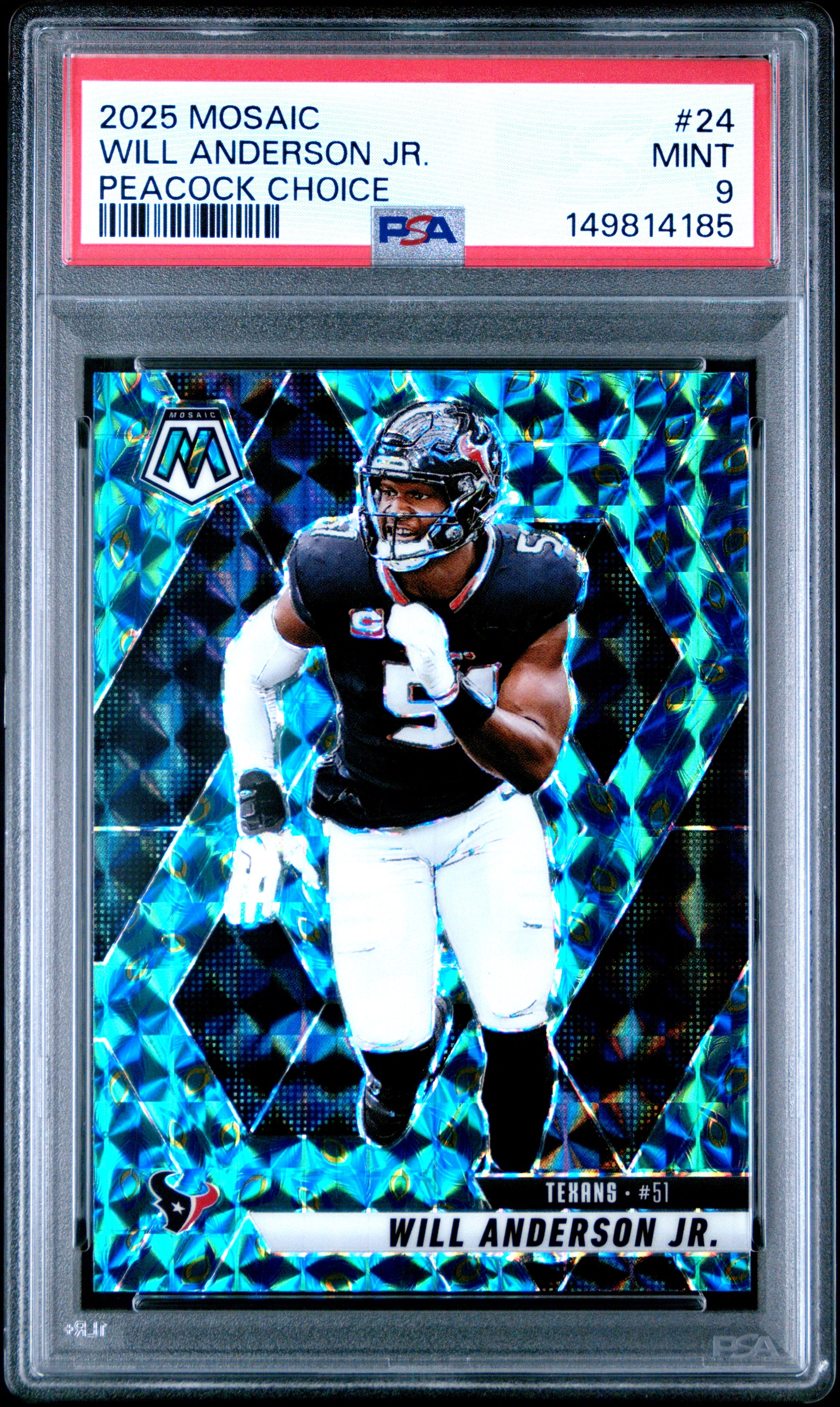 Will Anderson Jr RC 2025 Panini Mosaic Peacock Choice SSP #24 PSA 9