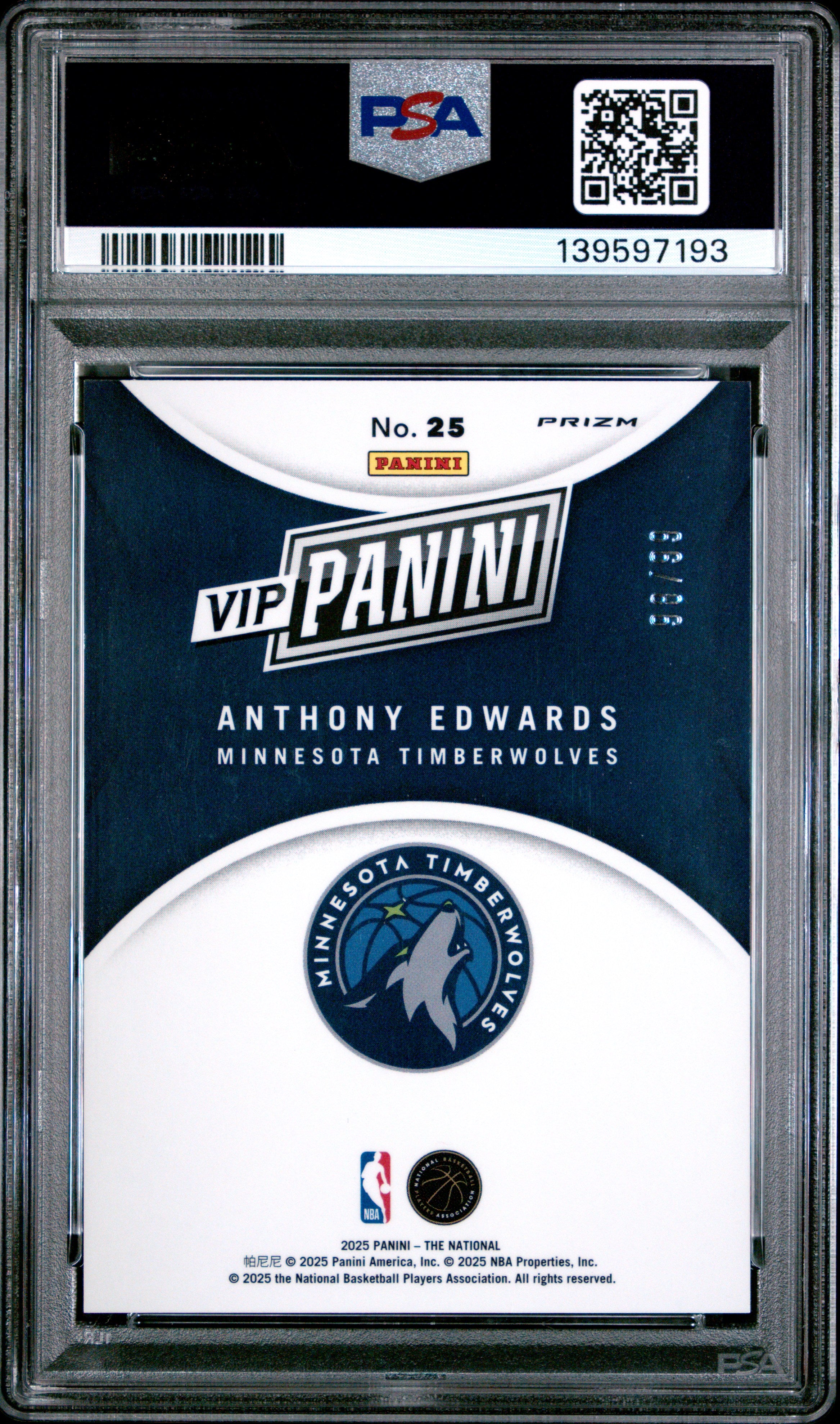 Anthony Edwards 2025 Panini National Gold Pack Red Ice Sparkle SP 98/99 PSA 10