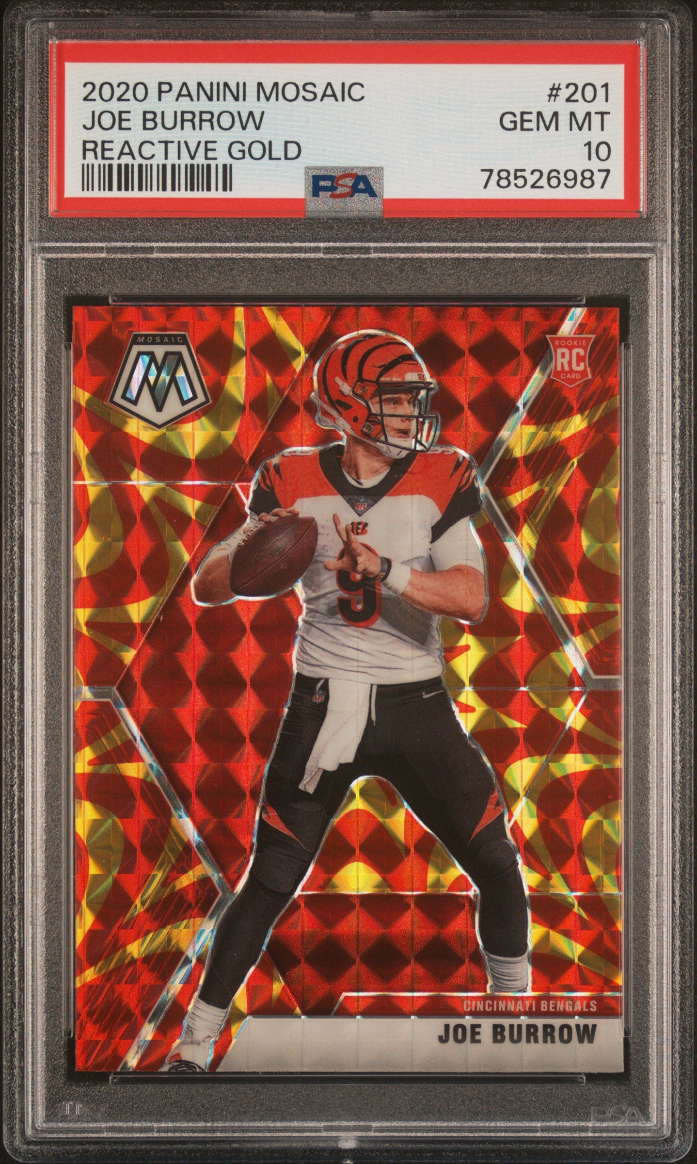 Joe Burrow RC 2020 Panini Mosaic Gold Reactive Rookie #201 PSA 10