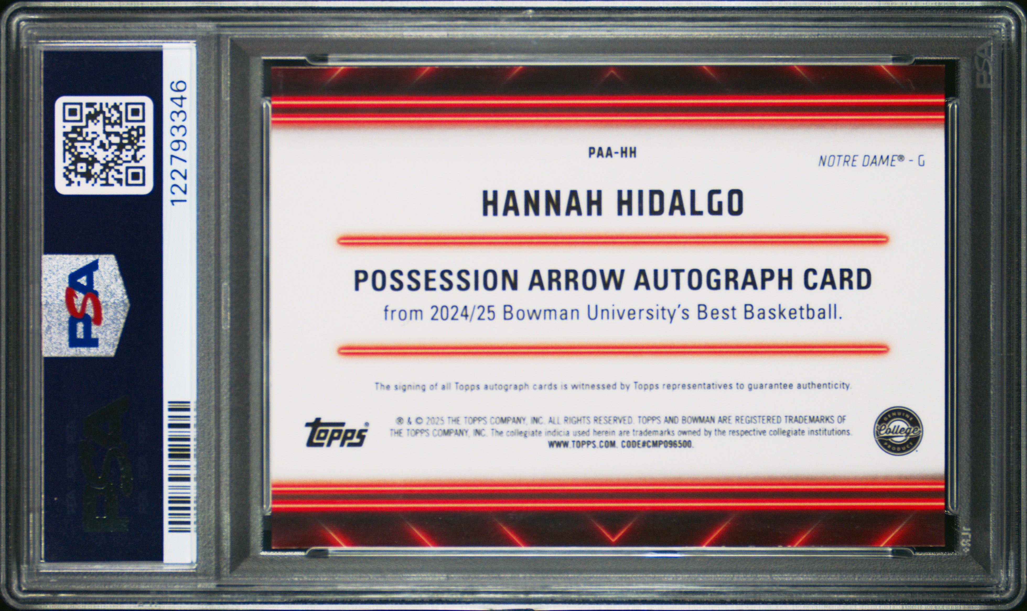 Hannah Hidalgo RC 2024-25 Bowman U Best Orange Mini Diamond Possession Arrow Rookie Auto SP 1/25 PSA 9