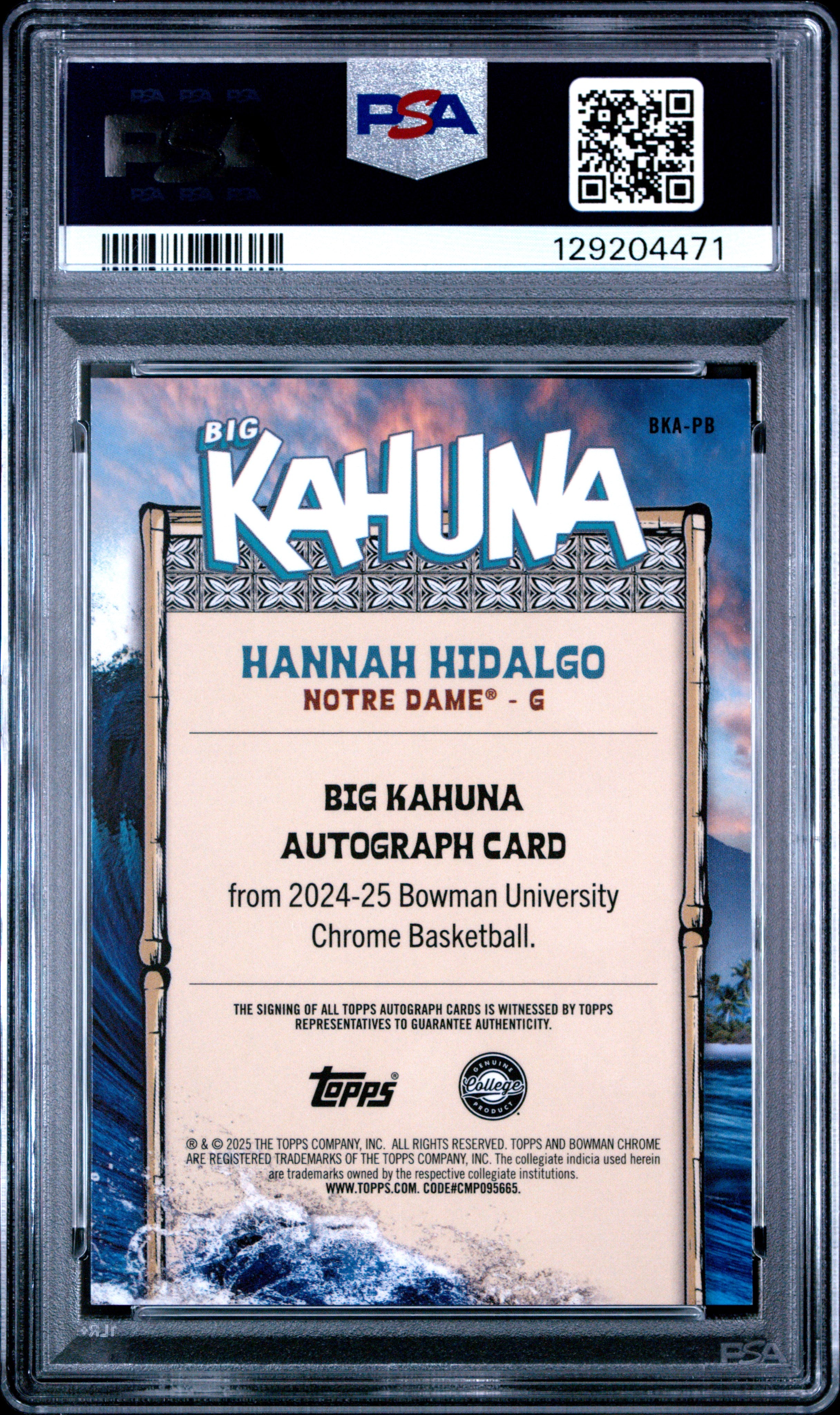 Hannah Hidalgo RC 2024-25 Bowman U Chrome Big Kahuna Rookie Auto SSP PSA 9