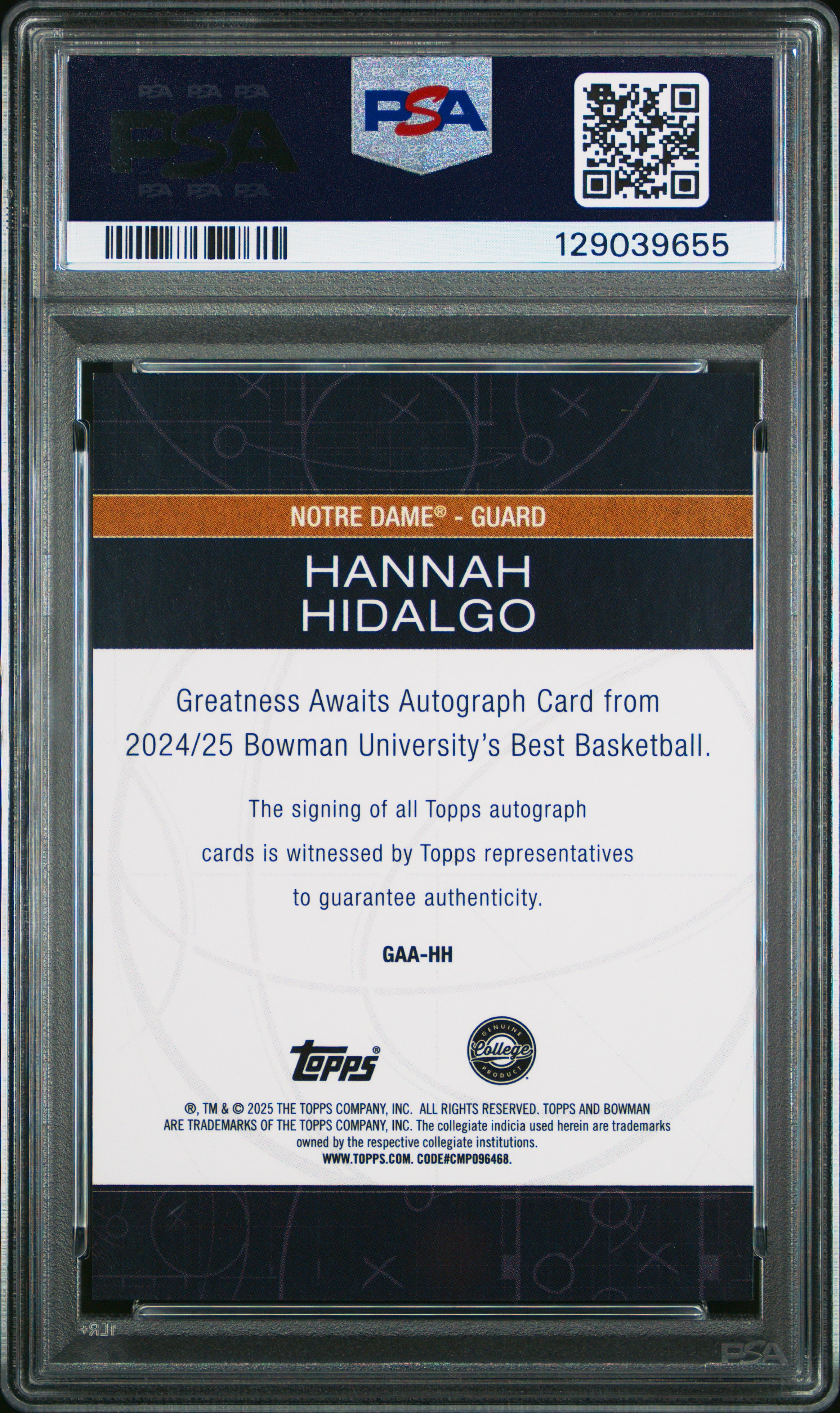 Hannah Hidalgo RC 2024-25 Bowman U Best Geometric Greatness Awaits Rookie Auto PSA 10