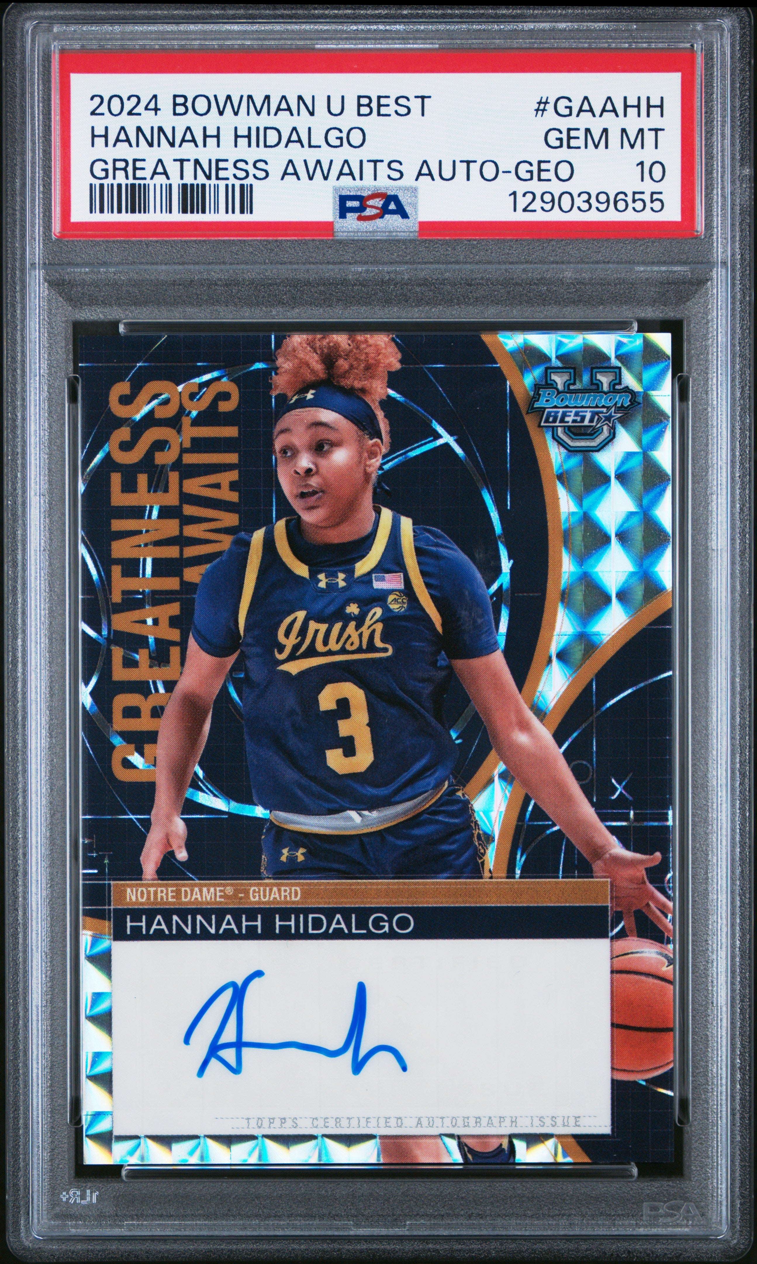 Hannah Hidalgo RC 2024-25 Bowman U Best Geometric Greatness Awaits Rookie Auto PSA 10