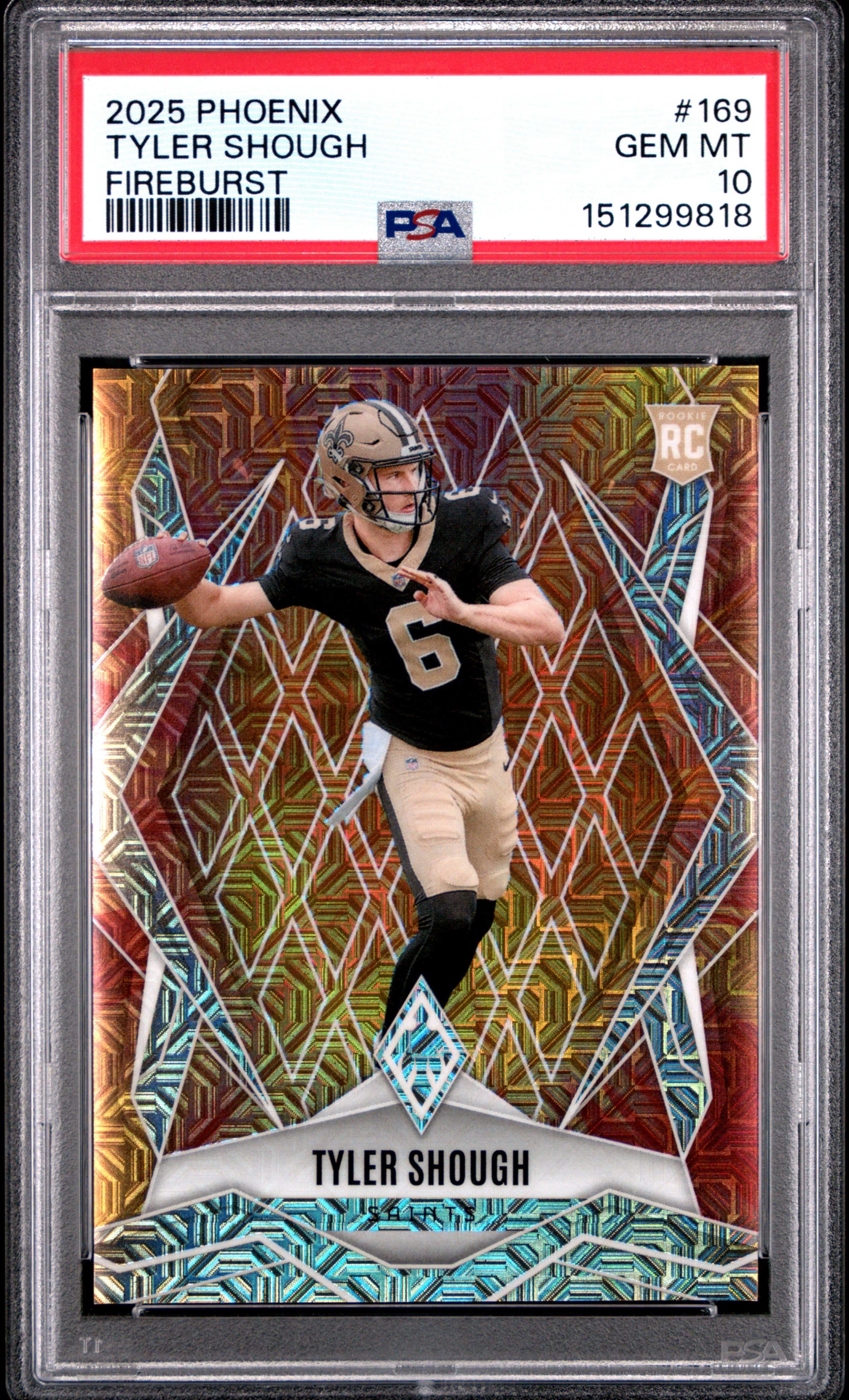 Tyler Shough RC 2025 Panini Phoenix Fireburst Rookie SP 320/350 PSA 10