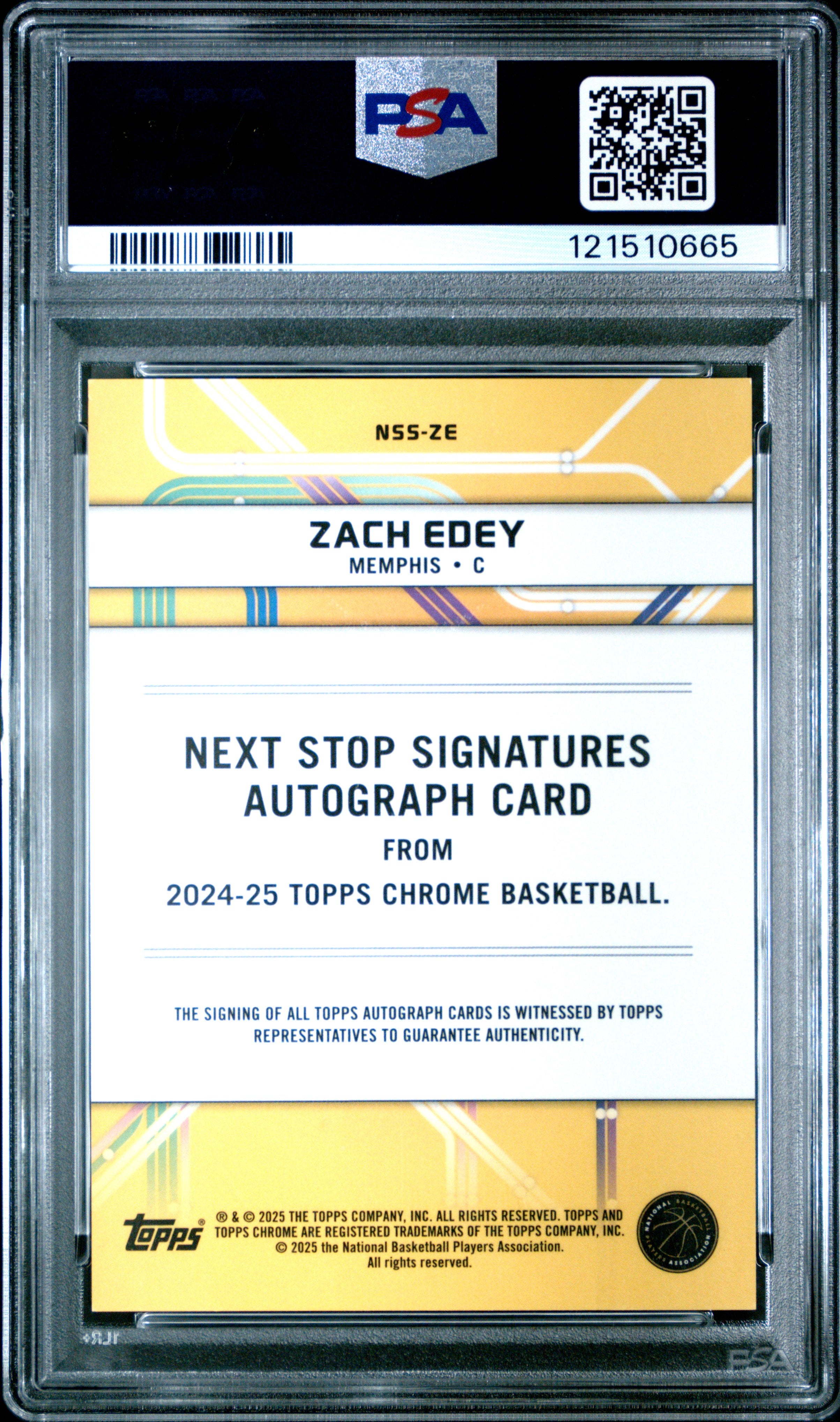 Zach Edey RC 2024-25 Topps Chrome Orange Geometric Next Stop Rookie Auto SP 21/25 PSA 10