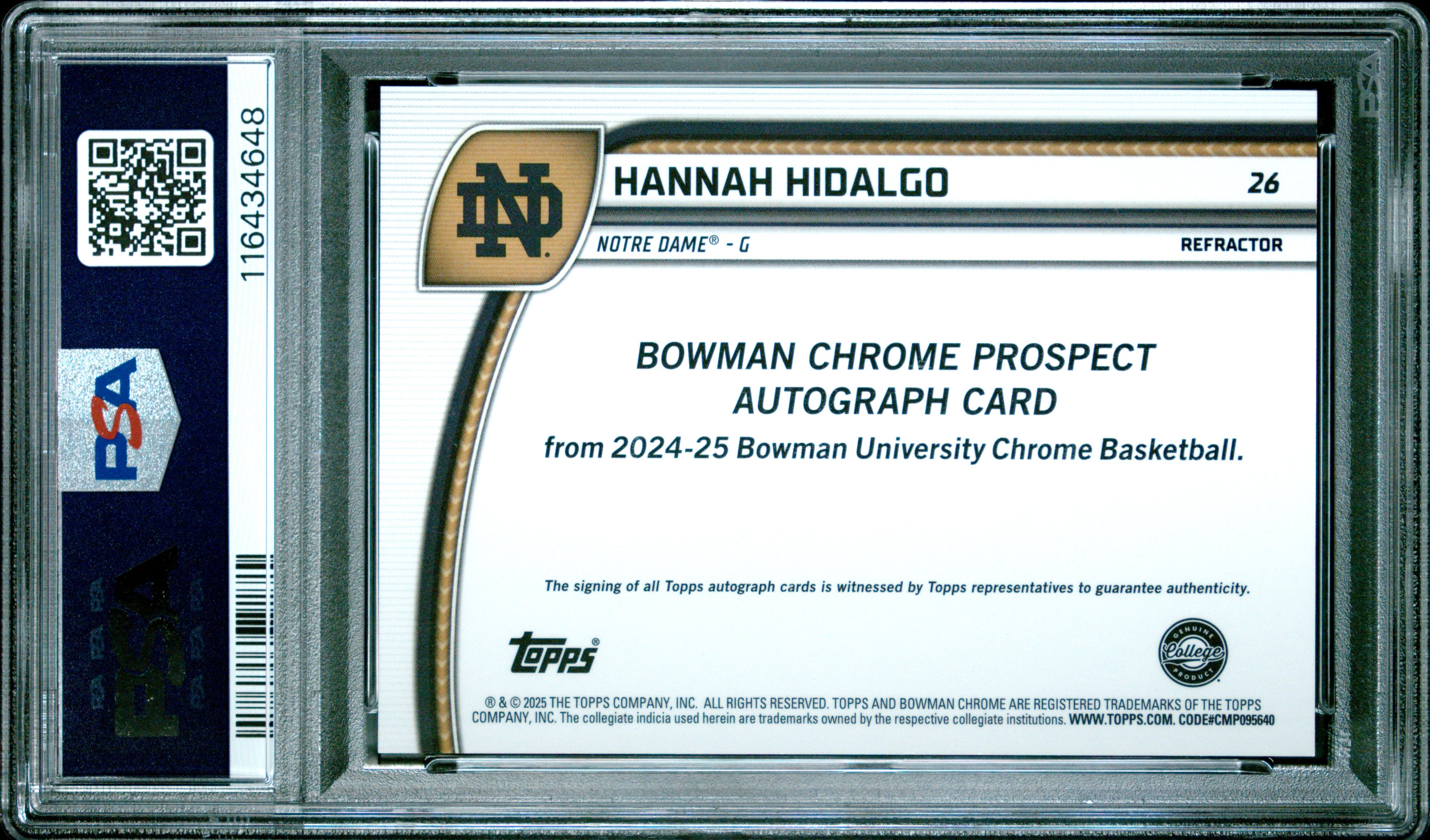 Hannah Hidalgo RC 2024-25 Bowman U Chrome Refractor Rookie Auto #26 PSA 10
