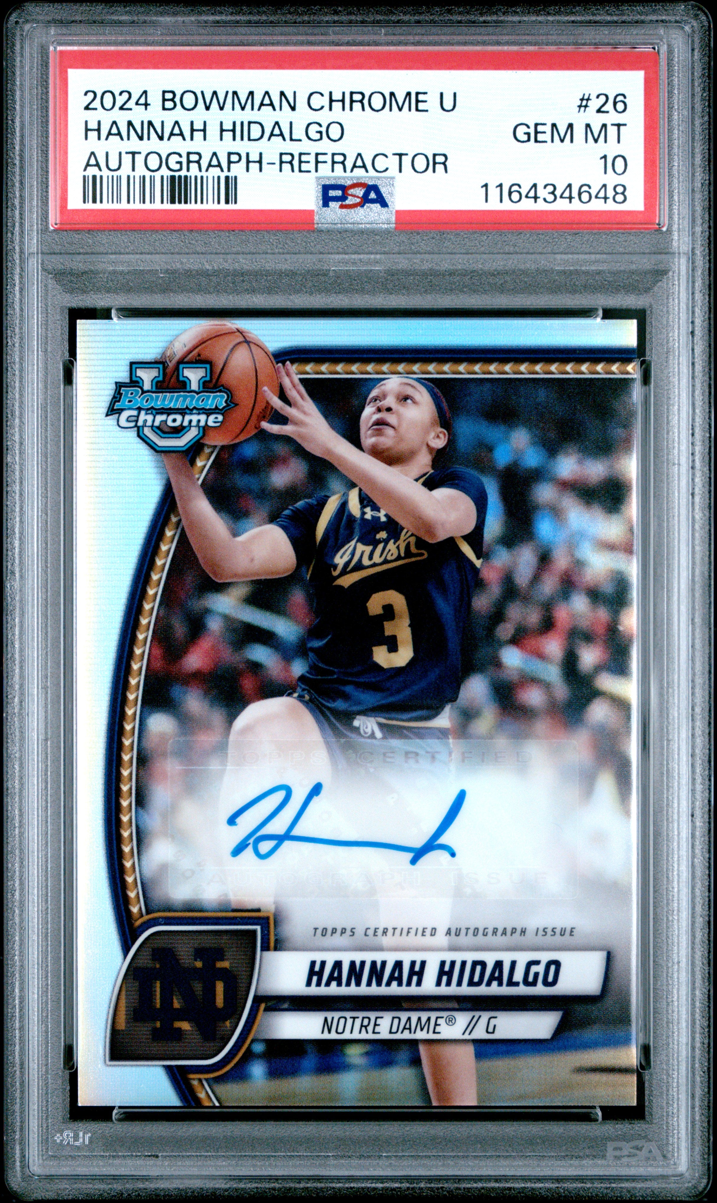 Hannah Hidalgo RC 2024-25 Bowman U Chrome Refractor Rookie Auto #26 PSA 10