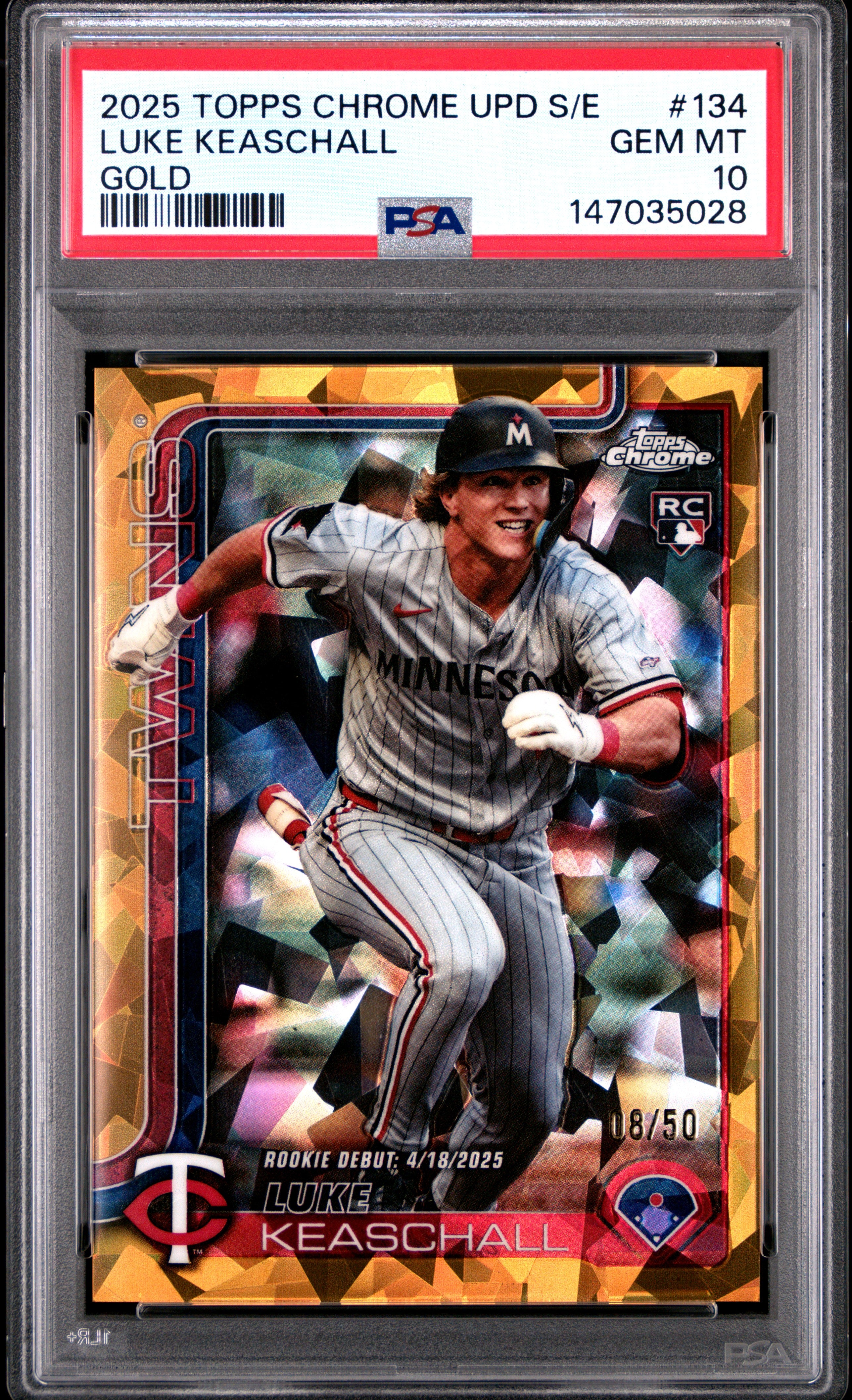 Luke Keaschall RC 2025 Topps Chrome Sapphire Update Rookie SP 8/50 PSA 10