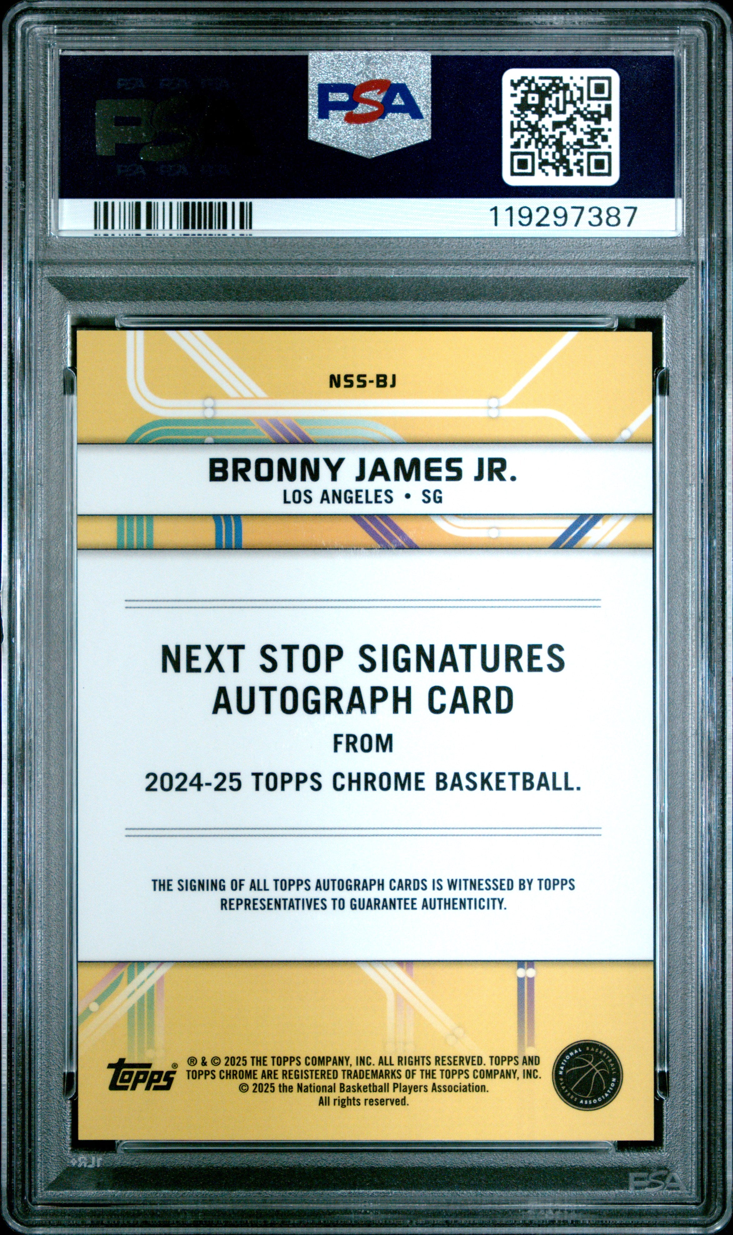 Bronny James Jr RC 2024-25 Topps Chrome Orange Geometric Next Stop Rookie Auto SP 22/25 PSA 10