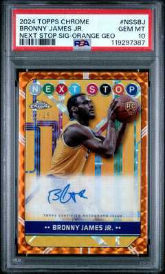 Bronny James Jr RC 2024-25 Topps Chrome Orange Geometric Next Stop Rookie Auto SP 22/25 PSA 10-1