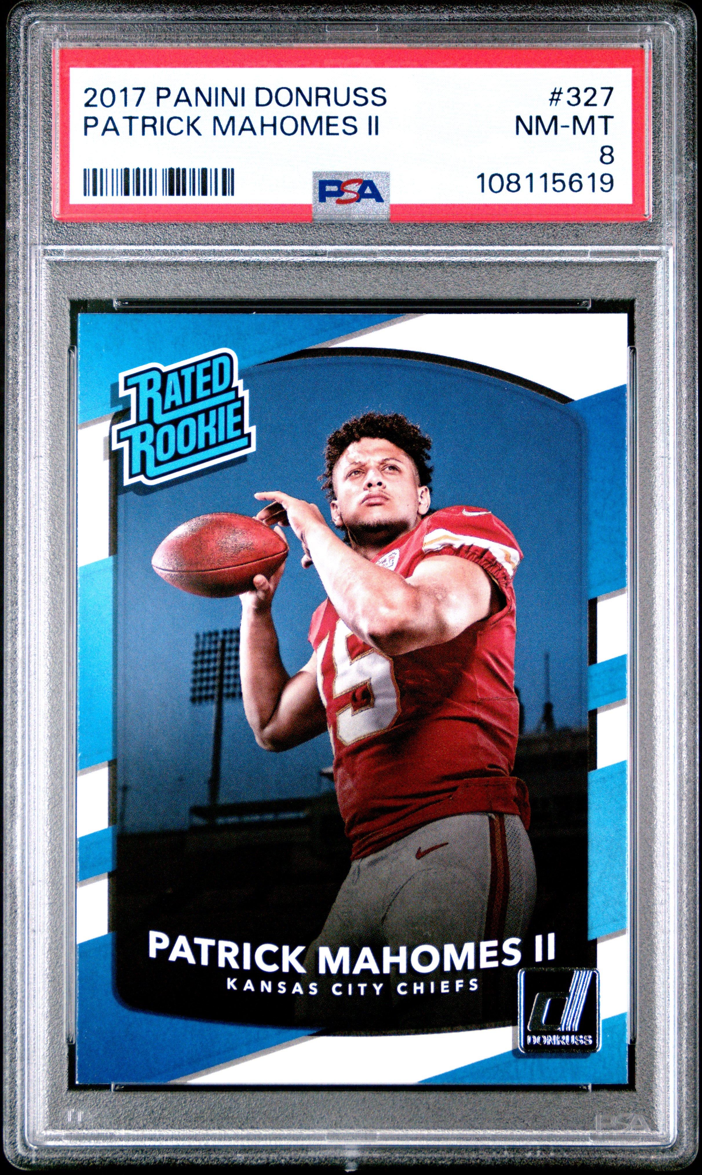 Patrick Mahomes II RC 2017 Donruss Rated Rookie #327 PSA 8
