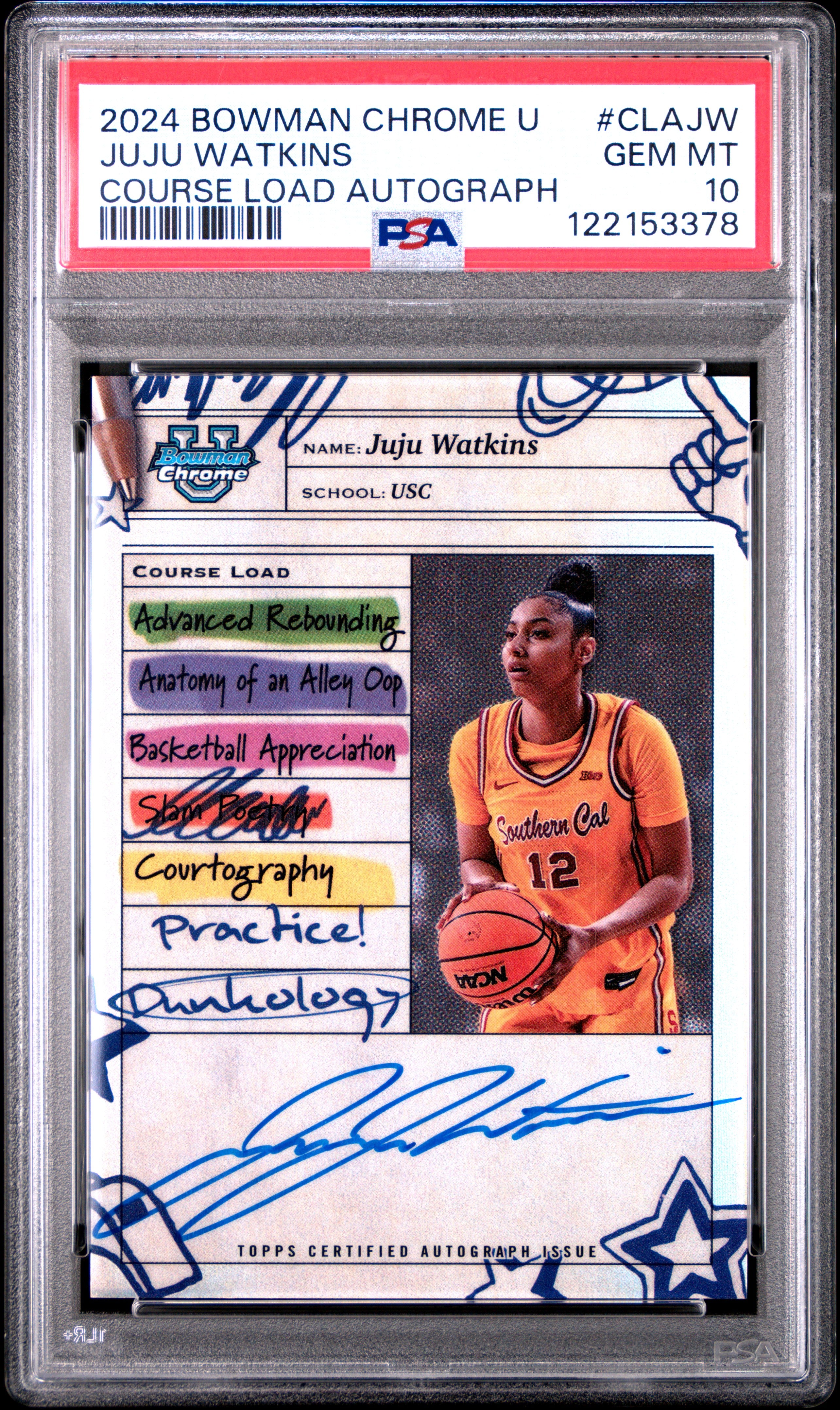 Juju Watkins RC 2024-25 Bowman U Chrome Course Load Rookie Auto PSA 10