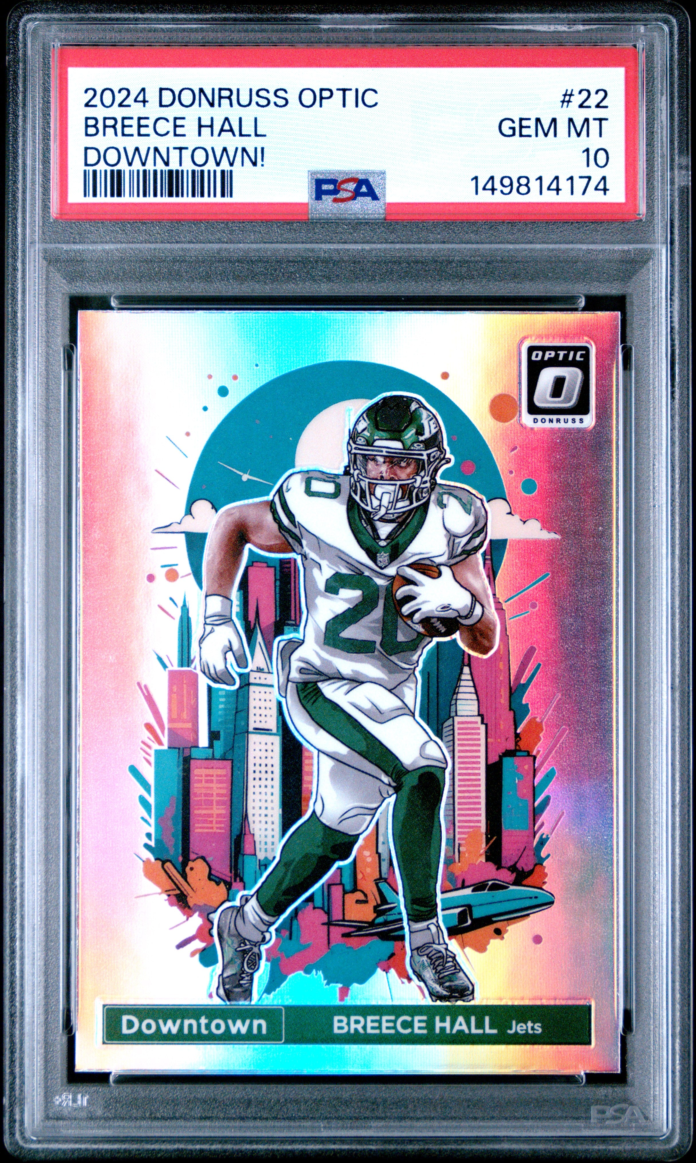 Breece Hall 2024 Donruss Optic Downtown! SSP #22 PSA 10
