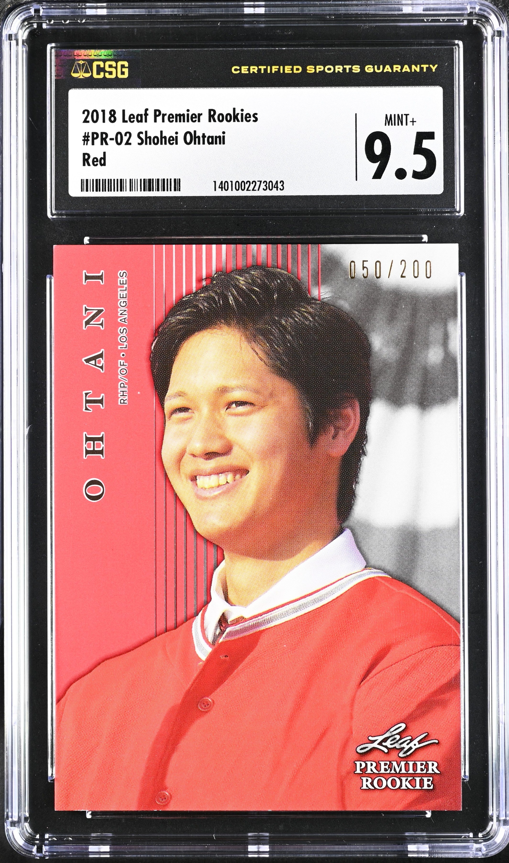 Shohei Ohtani RC 2018 Leaf Premier Red Rookie SP 50/200 CSG 9.5