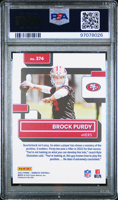 Brock Purdy RC 2022 Donruss Premium Press Proof Rated Rookie #374 PSA 10-2