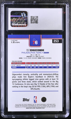 Vj Edgecombe RC 2025-26 Topps Chrome Red White Blue Refractor Rookie #253 CGC 10-2