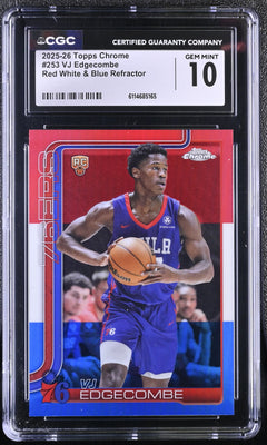 Vj Edgecombe RC 2025-26 Topps Chrome Red White Blue Refractor Rookie #253 CGC 10-1