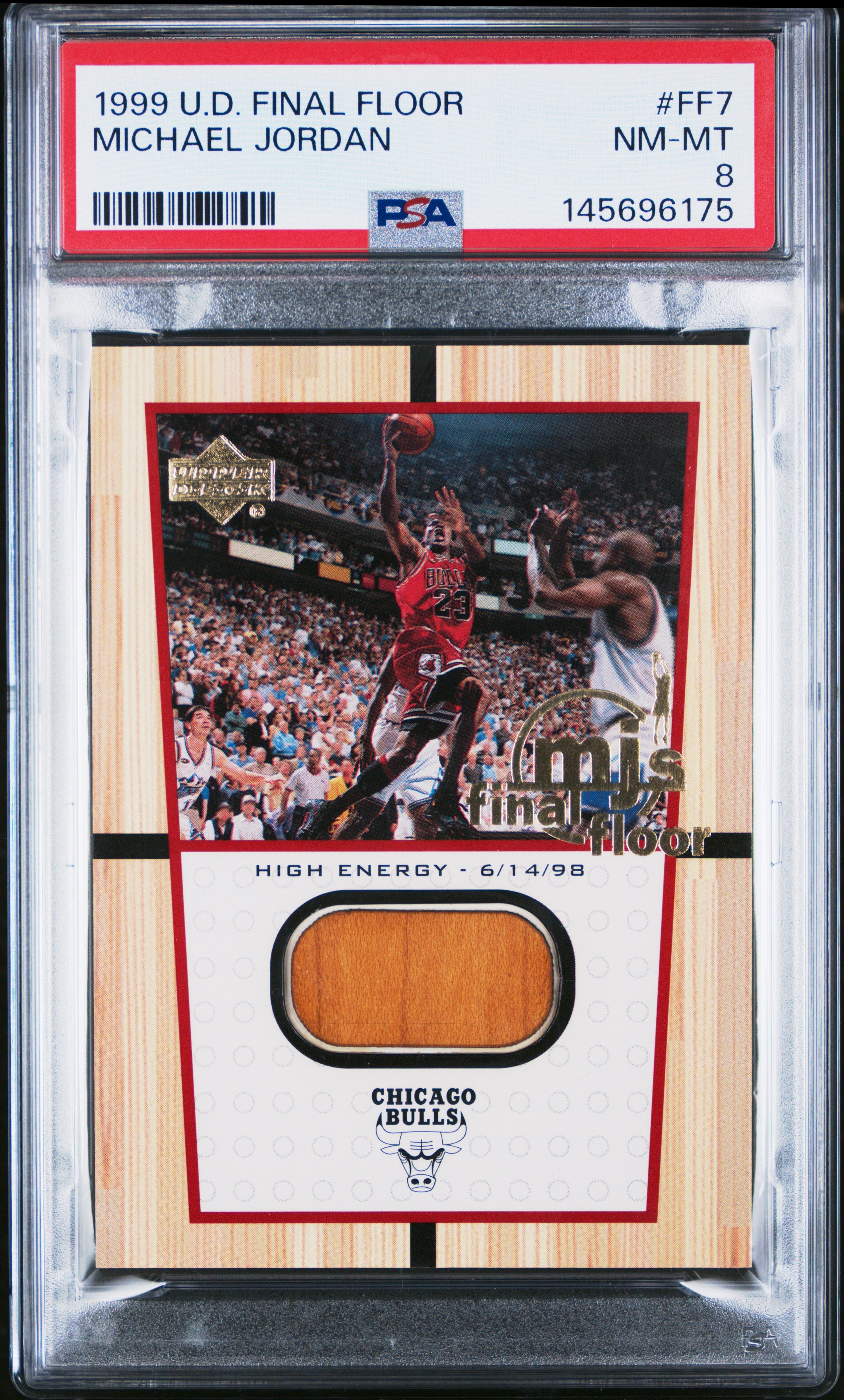 Michael Jordan 1999-00 Upper Deck Final Floor Game Used Piece PSA 8