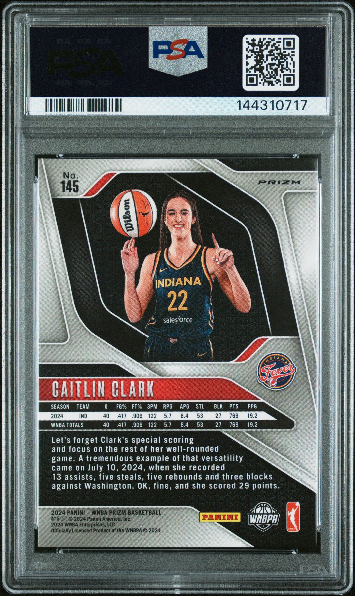 Caitlin Clark RC 2024 Panini Prizm WNBA Logo Rookie #145 PSA 9