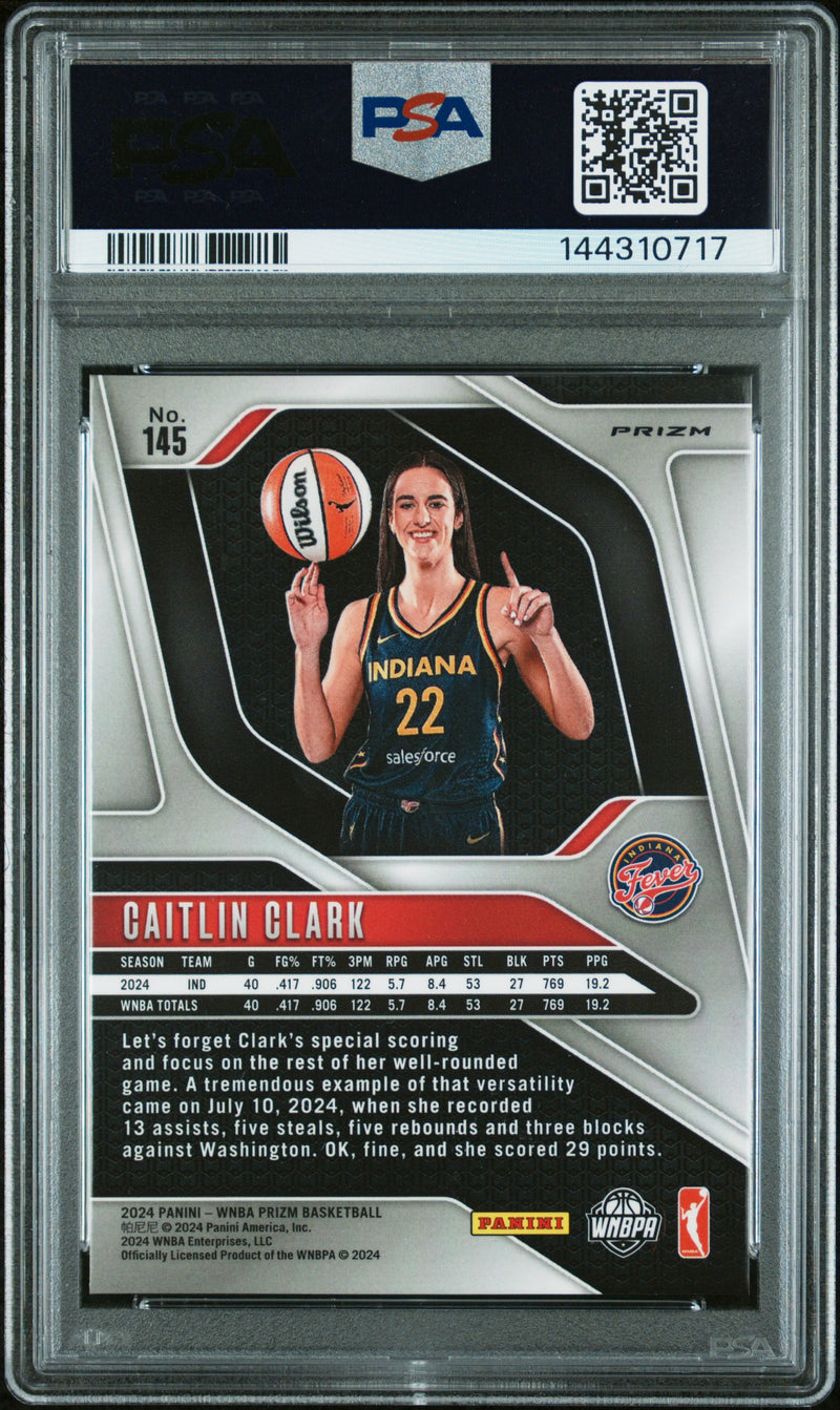 Caitlin Clark RC 2024 Panini Prizm WNBA Logo Rookie #145 PSA 9-2