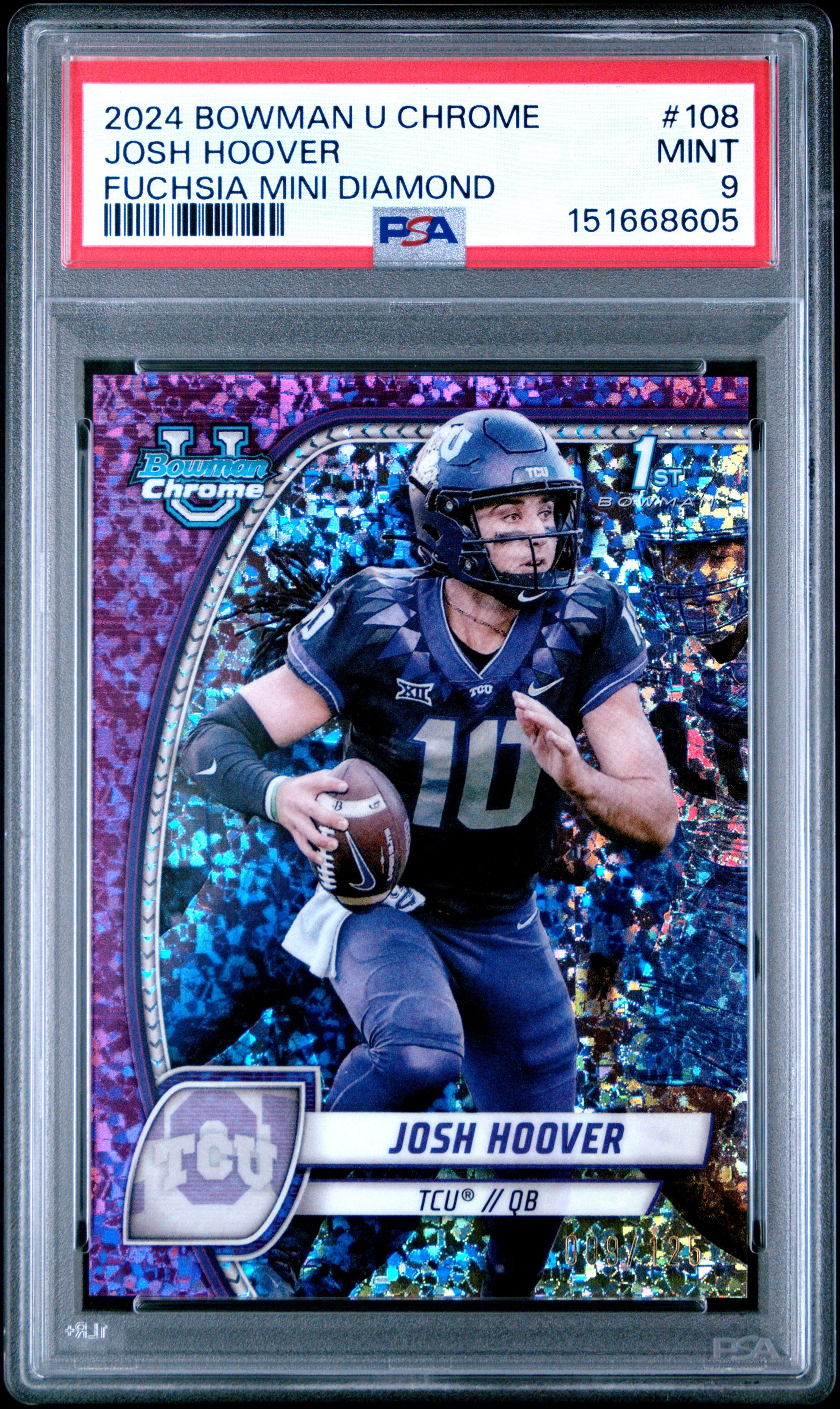 Josh Hoover RC 2024 Bowman U Chrome Fuchsia Mini Diamond Rookie SP 9/125 PSA 9-1