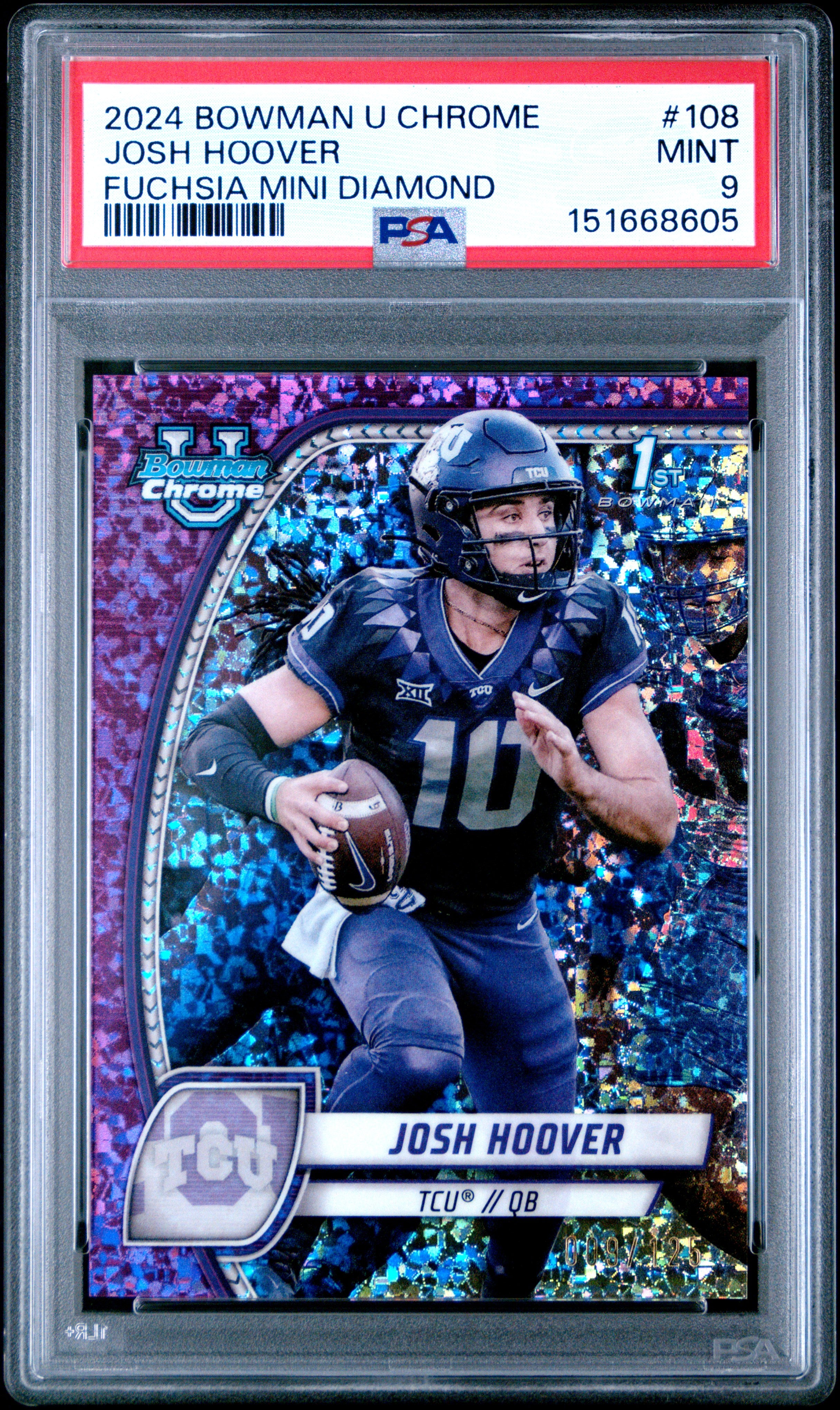 Josh Hoover RC 2024 Bowman U Chrome Fuchsia Mini Diamond Rookie SP 9/125 PSA 9
