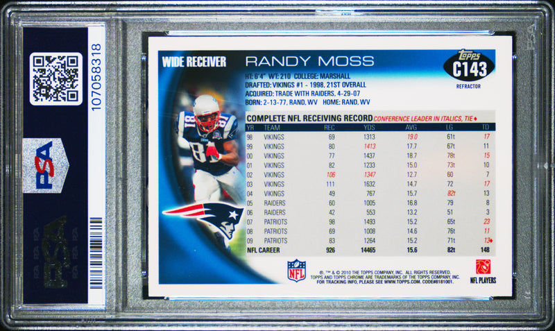 Randy Moss 2010 Topps Chrome Orange Refractor PSA 8-2