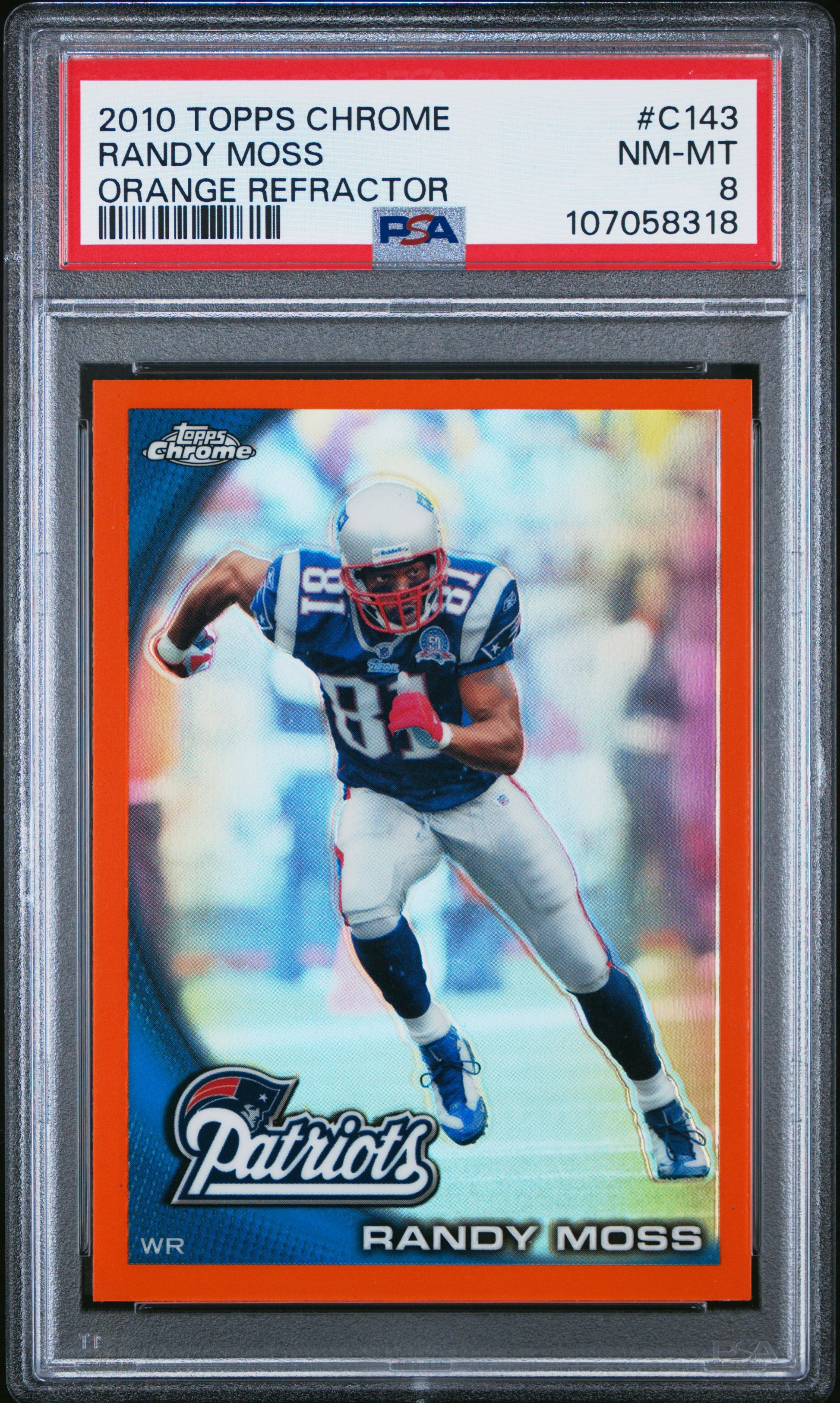 Randy Moss 2010 Topps Chrome Orange Refractor PSA 8-1