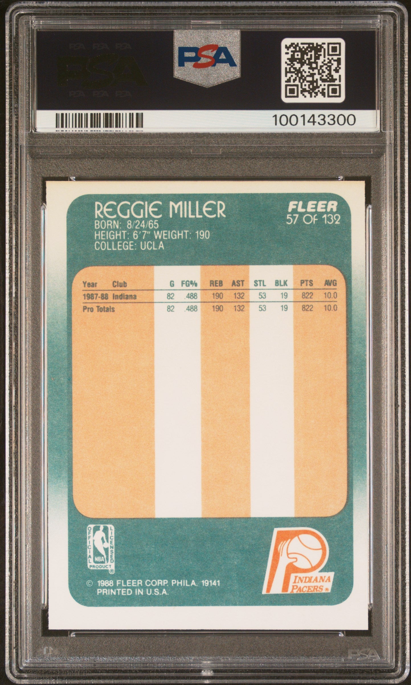 Reggie Miller RC 1988-89 Fleer Rookie #57 PSA 7