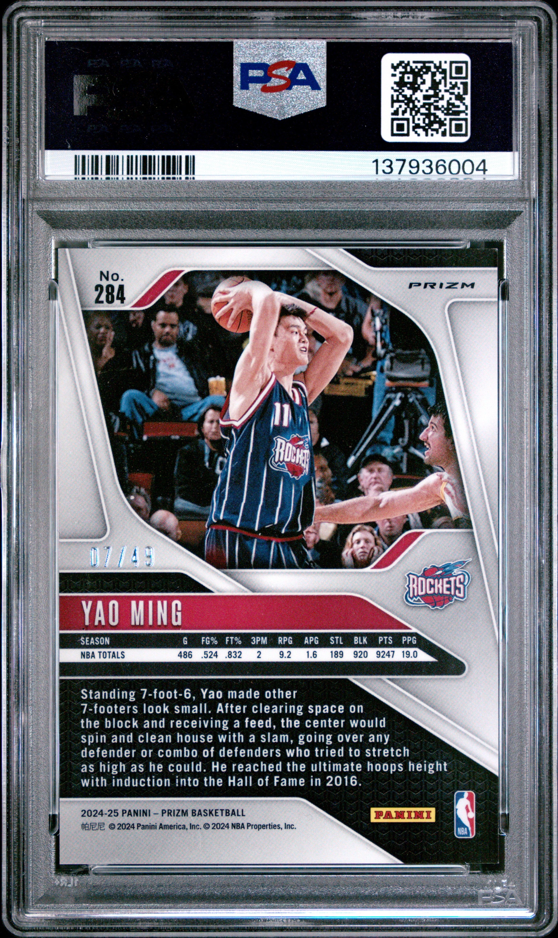 Yao Ming 2024-25 Panini Prizm Orange SP 7/49 PSA 9