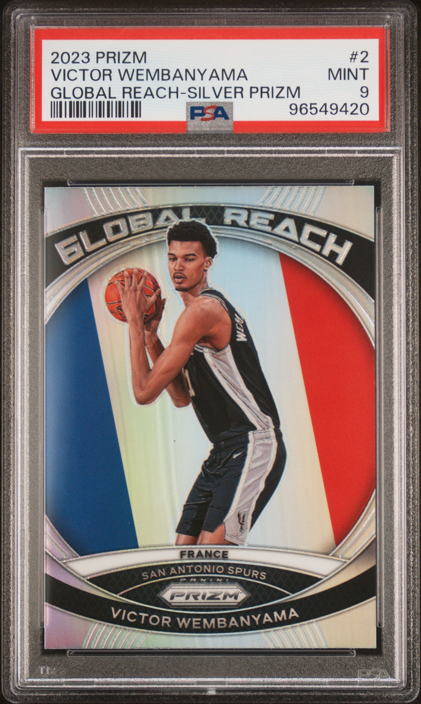 Victor Wembanyama RC 2023-24 Panini Prizm Silver Global Reach Rookie #2 PSA 9