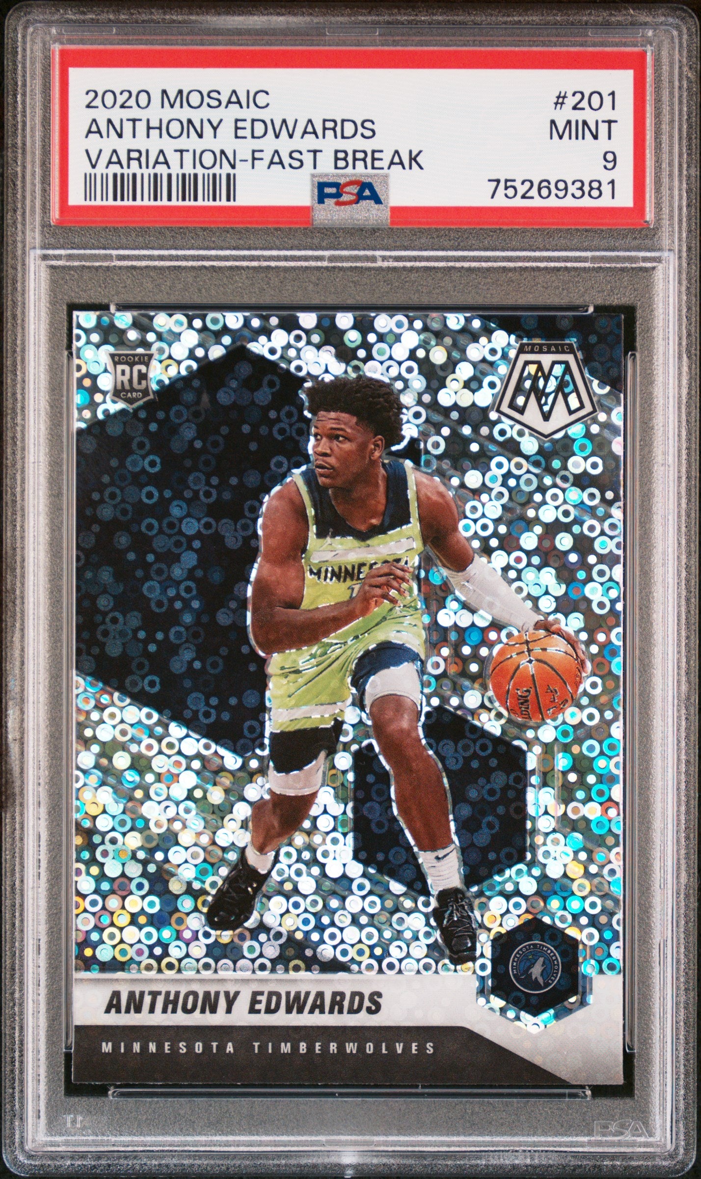 Anthony Edwards RC 2020-21 Panini Mosaic Fast Break Disco Variation Rookie #201 PSA 9