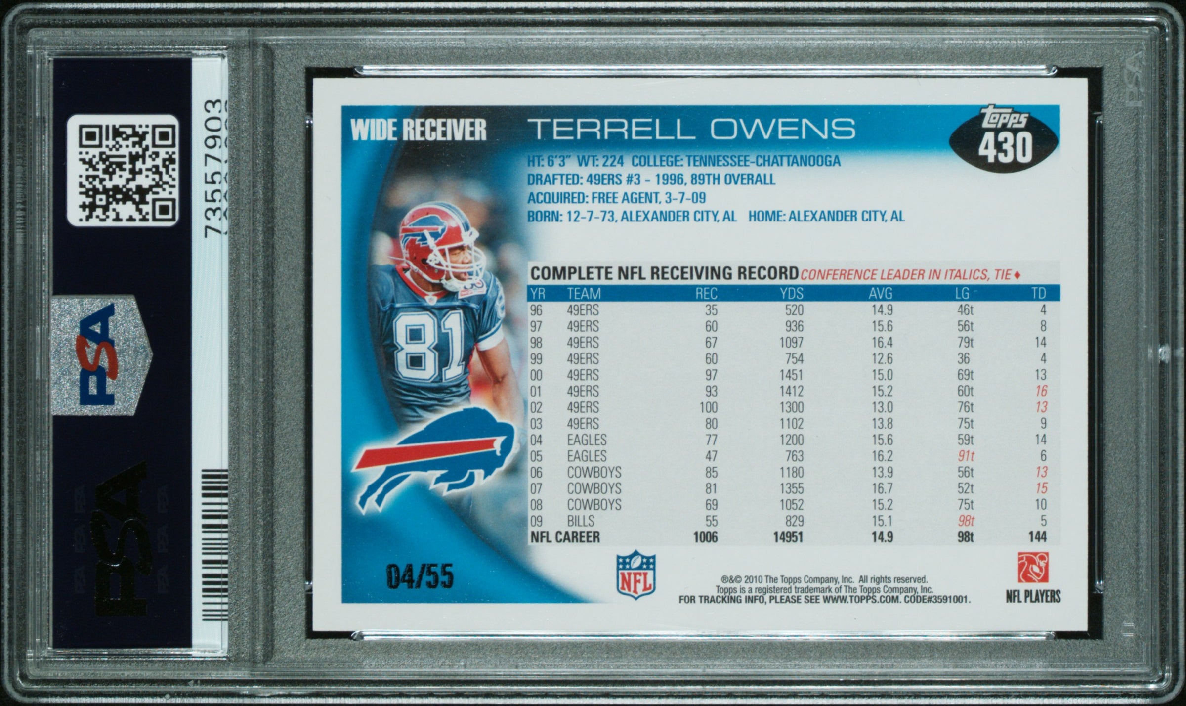 Terrell Owens 2010 Topps Black SP 4/55 PSA 8-2