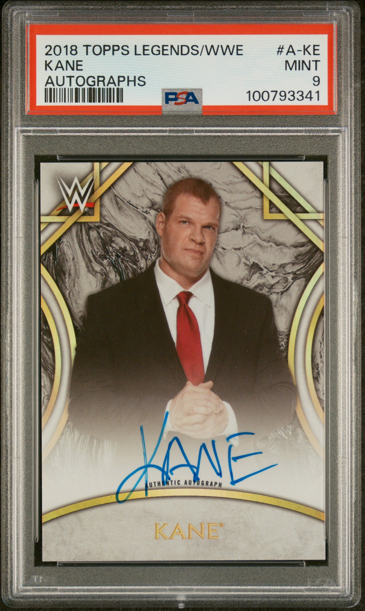 Kane 2018 Topps WWE Legends On Card Auto PSA 9