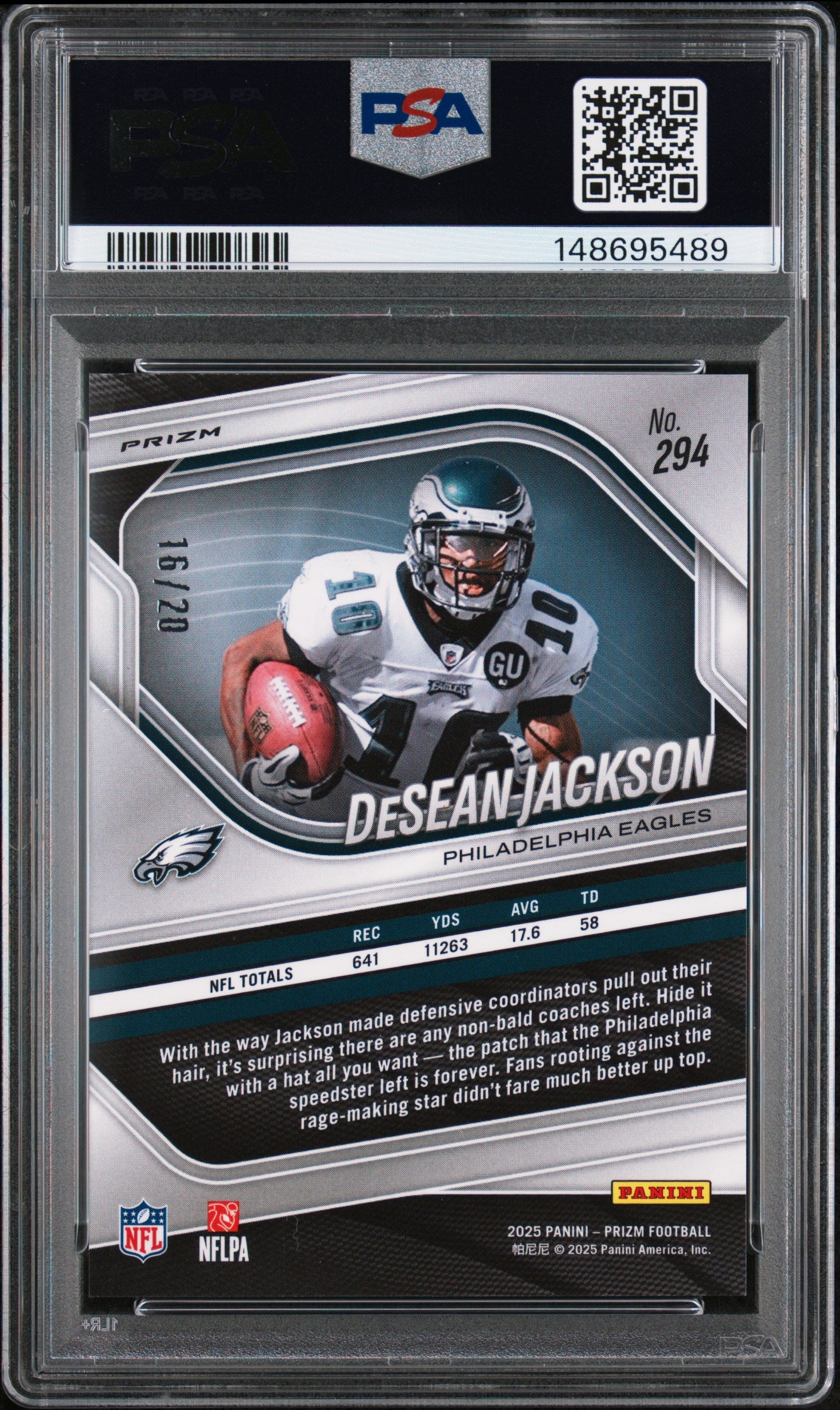 Desean Jackson 2025 Panini Prizm Red Scope Choice SP 16/20 PSA 10
