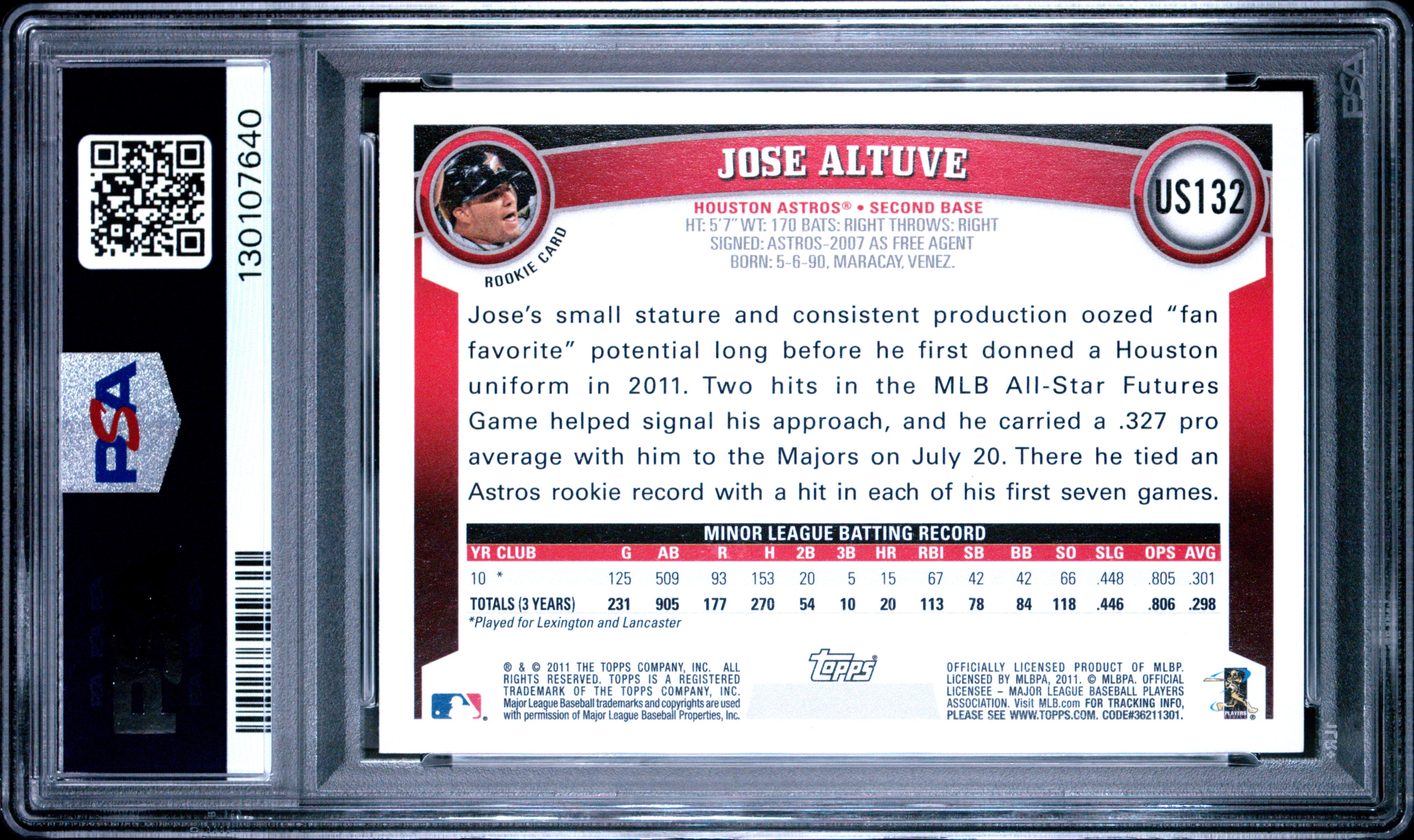 Jose Altuve RC 2011 Topps Update Rookie PSA 10