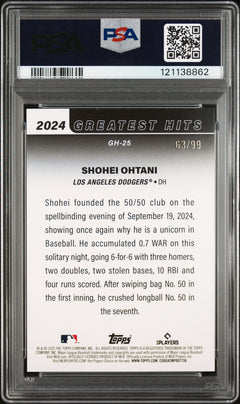 Shohei Ohtani 2025 Topps '24 Greatest Hits Green Foil SP 63/99 PSA 9-2