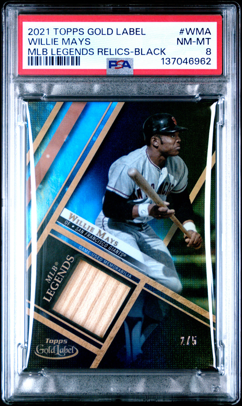 Willie Mays 2021 Topps Gold Label Black Game Used Bat Piece SP 2/5 PSA 8-1