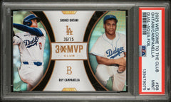 Shohei Ohtani Roy Campanella 2025 Topps Welcome To The Club Aqua 3x MVP SP 36/75 PSA 9-1
