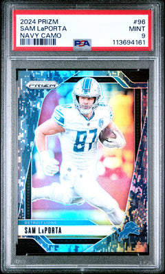 Sam Laporta 2024 Panini Prizm Navy Camo SP 16/25 PSA 9-1