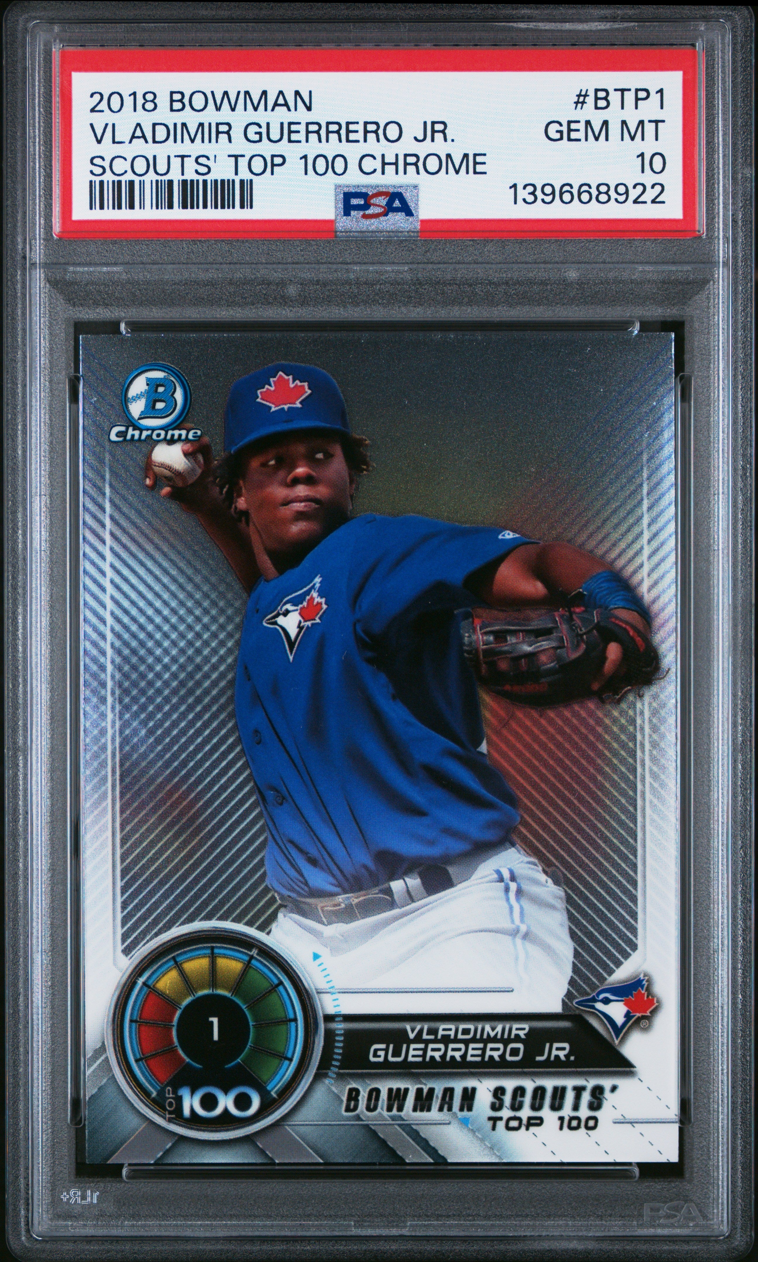 Vladimir Guerrero Jr RC 2018 Bowman Chrome Scouts Top 100 Prospect Rookie PSA 10