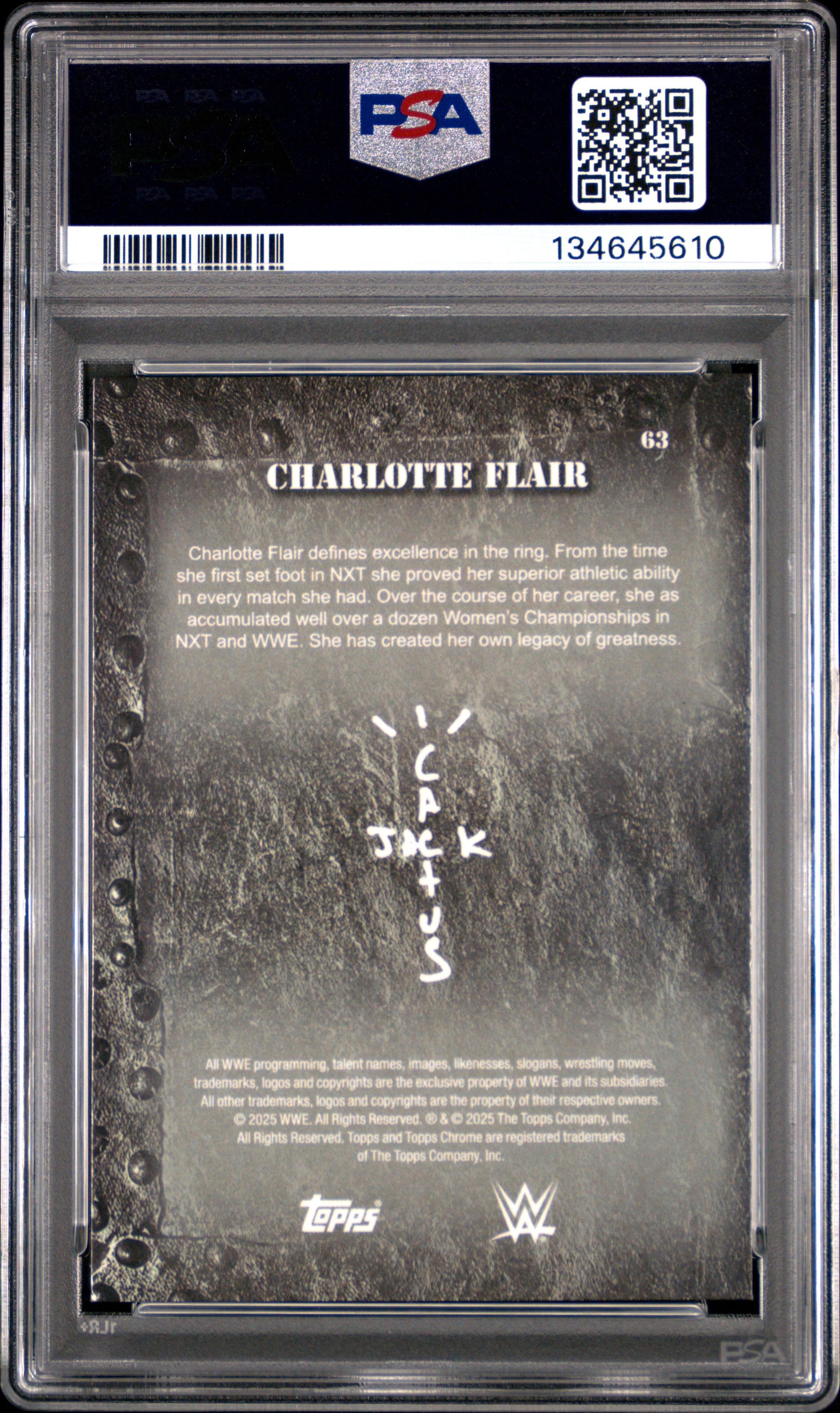 Charlotte Flair 2025 Topps Chrome X Cactus Jack WWE #63 PSA 10