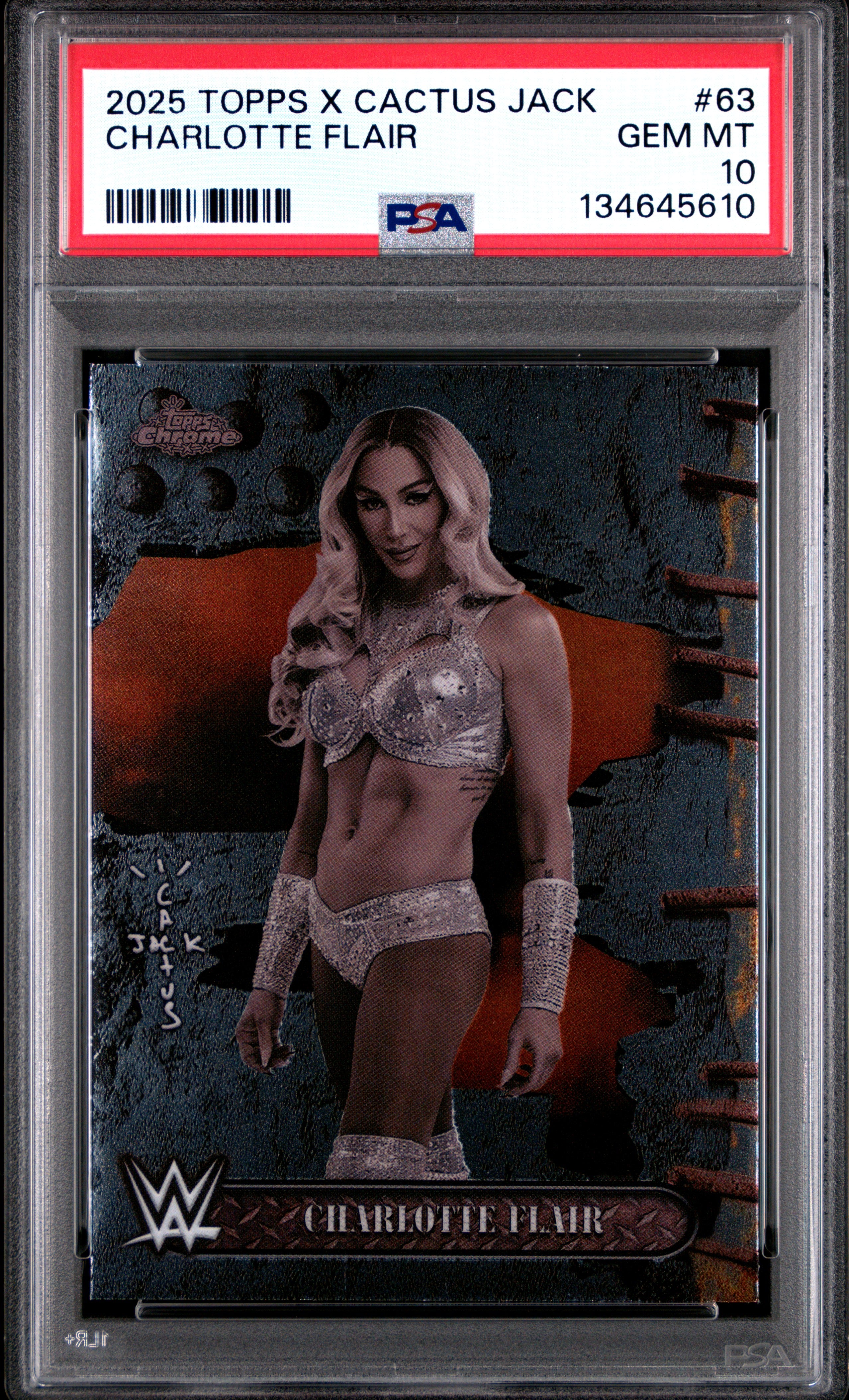 Charlotte Flair 2025 Topps Chrome X Cactus Jack WWE #63 PSA 10